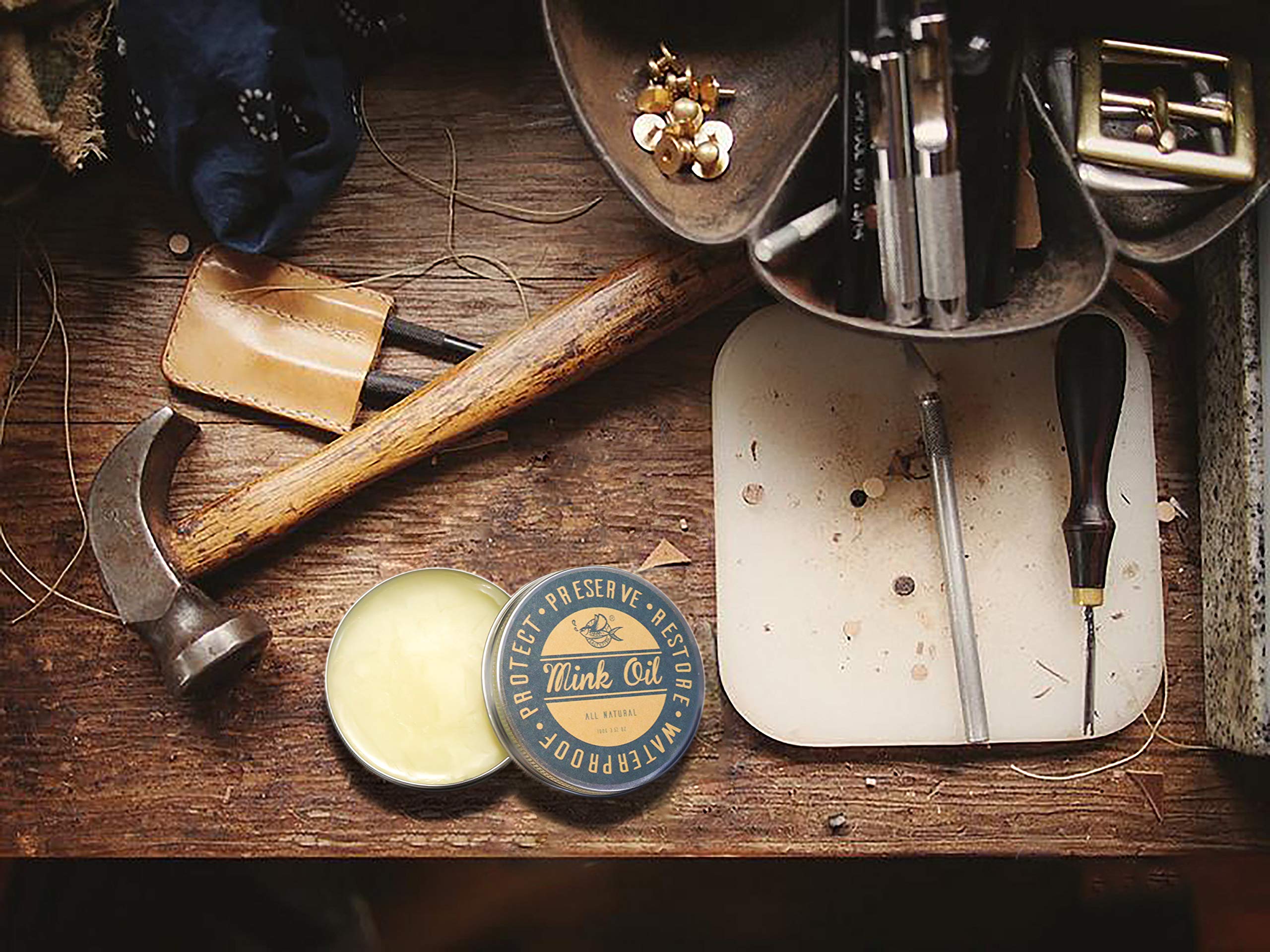 Premium Mink Oil for Leather Boots - Leather Conditioner, Cleaner & Waterproofing Treatment - Softens, Restores & Protects Boots, Shoes & Bags - Ideal for Hiking, Work & Winter Wear