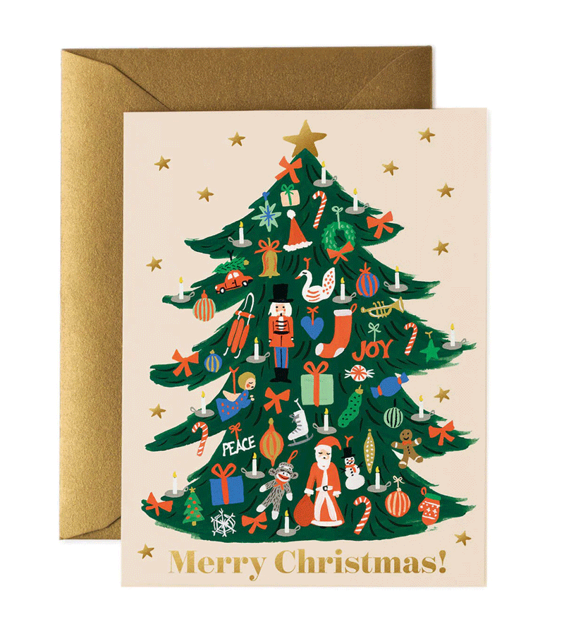 Rifle Paper Co. Elegant Trimmed Tree Christmas Card - Perfect for Holiday Greetings, Gift Tags & Festive Decor