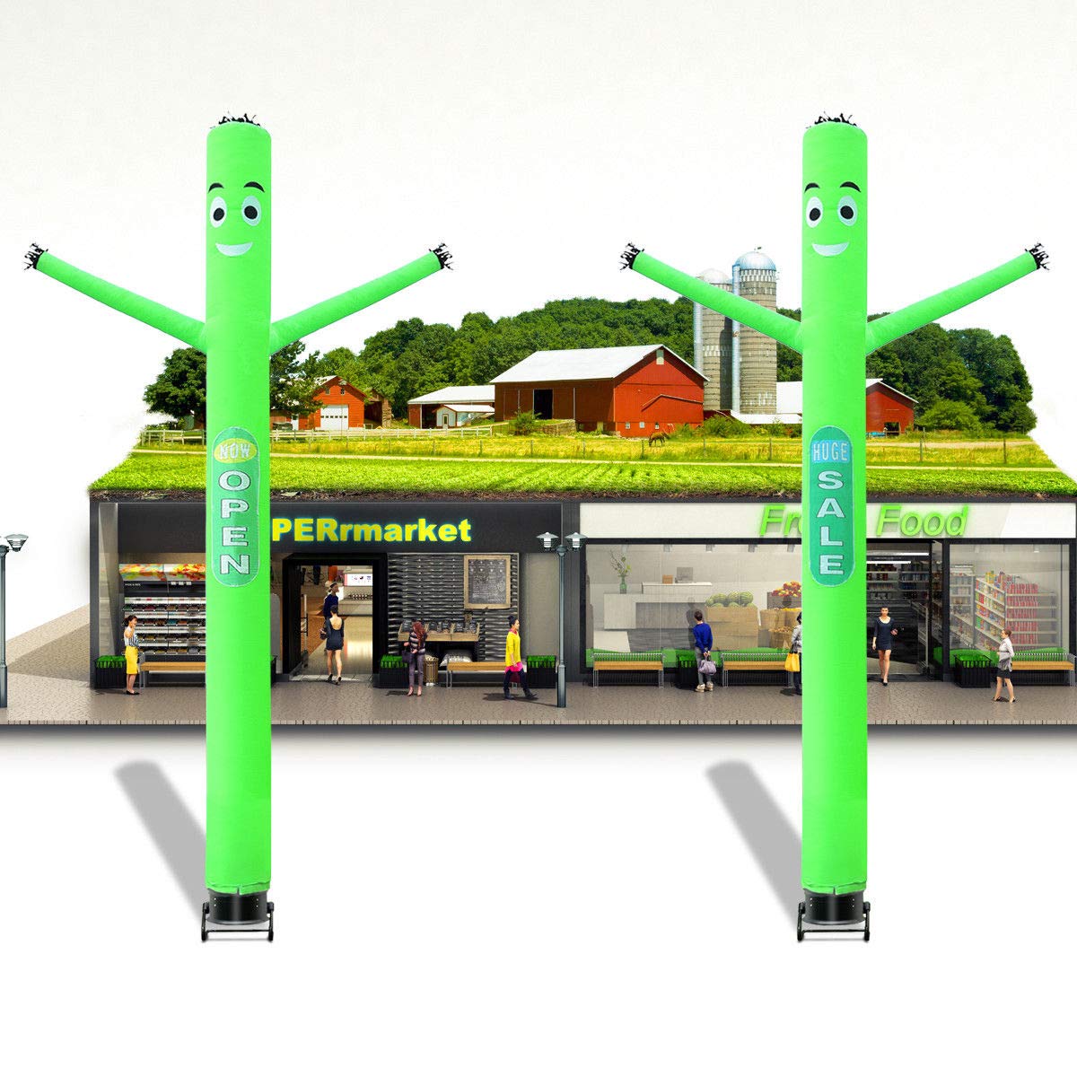Tangkula 20ft Green Inflatable Dancing Tube Man with Blower - Wacky Waving Air Puppet for Grand Openings, Sales Events & Car Dealership Advertising - Includes Removable 