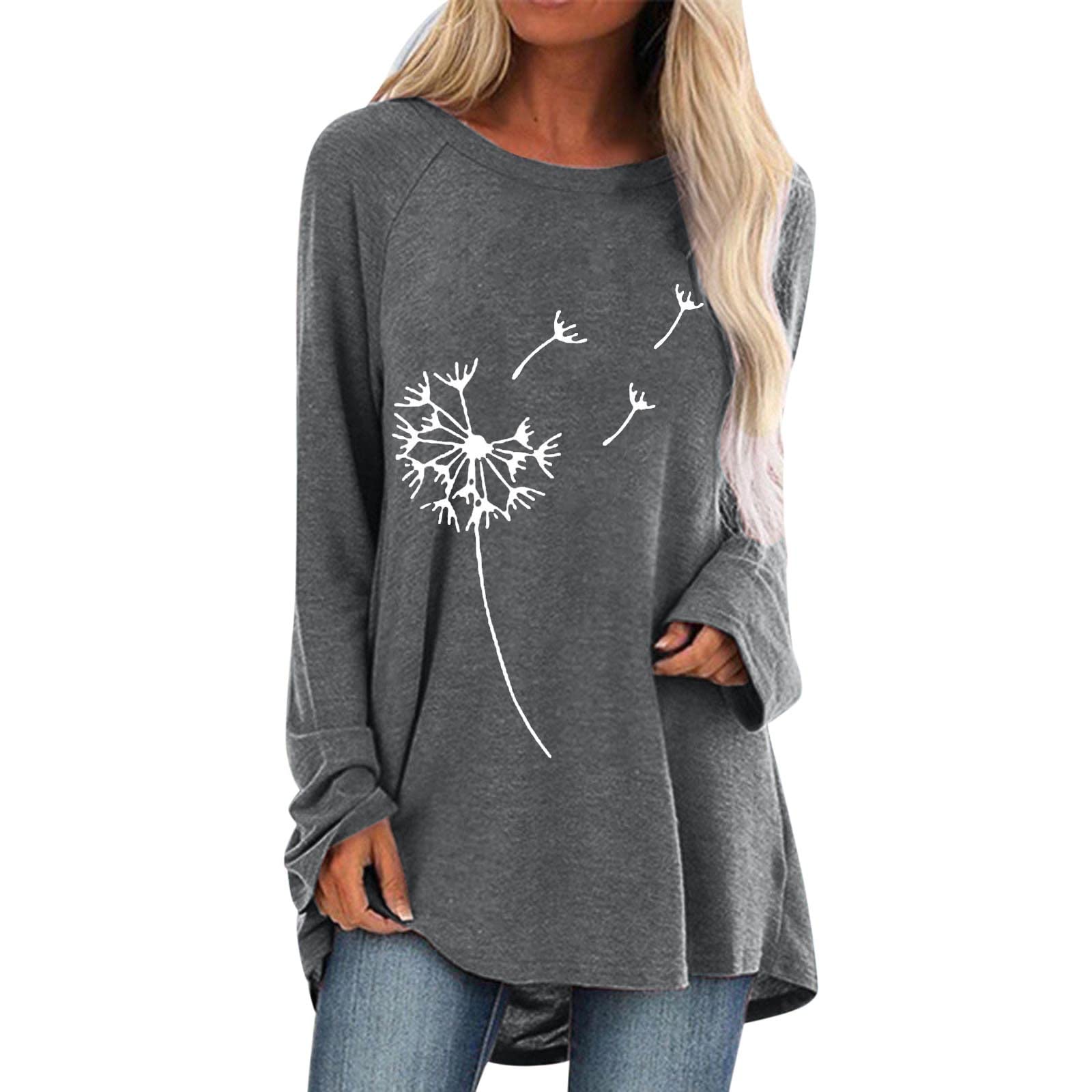 **Women's Flowy Short Sleeve Tunic Tops - Plus Size Dandelion Print Blouse for Casual Wear with Leggings | Perfect for Work, Travel & Everyday Comfort**