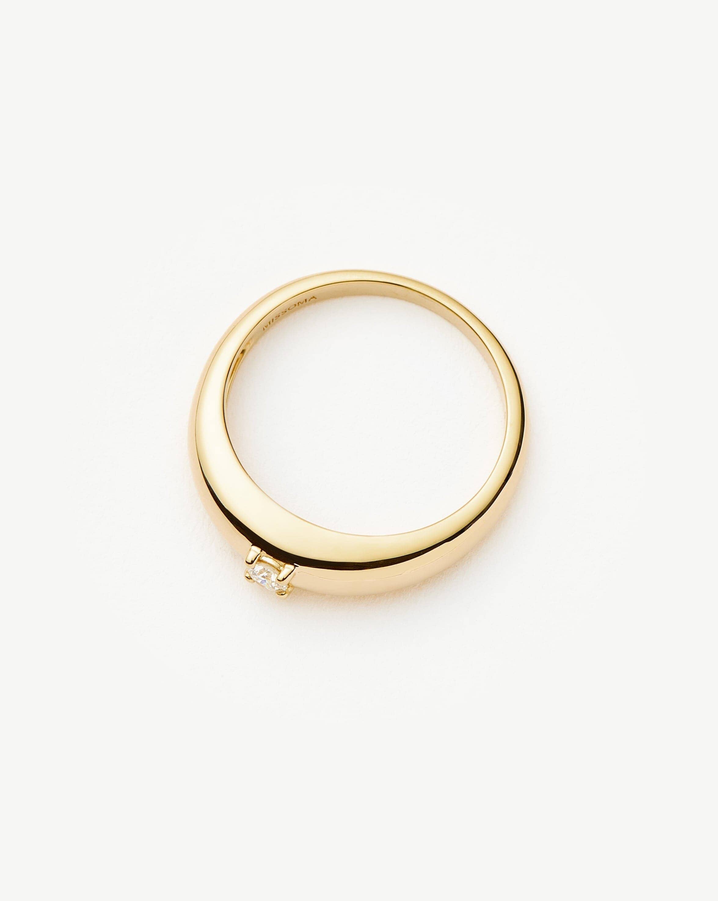 14K Solid Gold Single Diamond Classic Dome Ring for Women - Elegant Wedding, Engagement, Anniversary Jewelry Gift