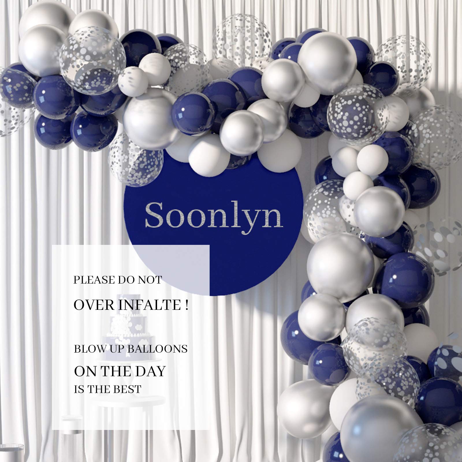 Soonlyn 120-Piece Navy & Silver Metallic Balloon Garland Arch Kit with Confetti Balloons - Perfect for Birthday Parties, Baby Showers, Graduations & Wedding Decorations