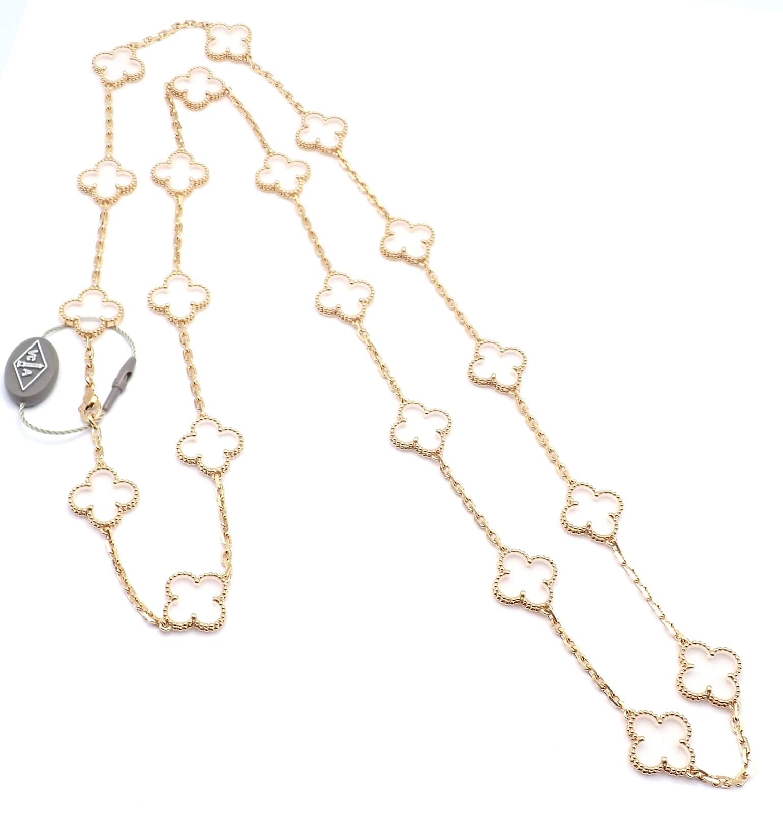Van Cleef & Arpels 18k Yellow Gold 20 Motif Alhambra Rock Crystal Necklace with Certificate - Elegant Luxury Jewelry for Women, Perfect for Weddings, Parties & Special Occasions