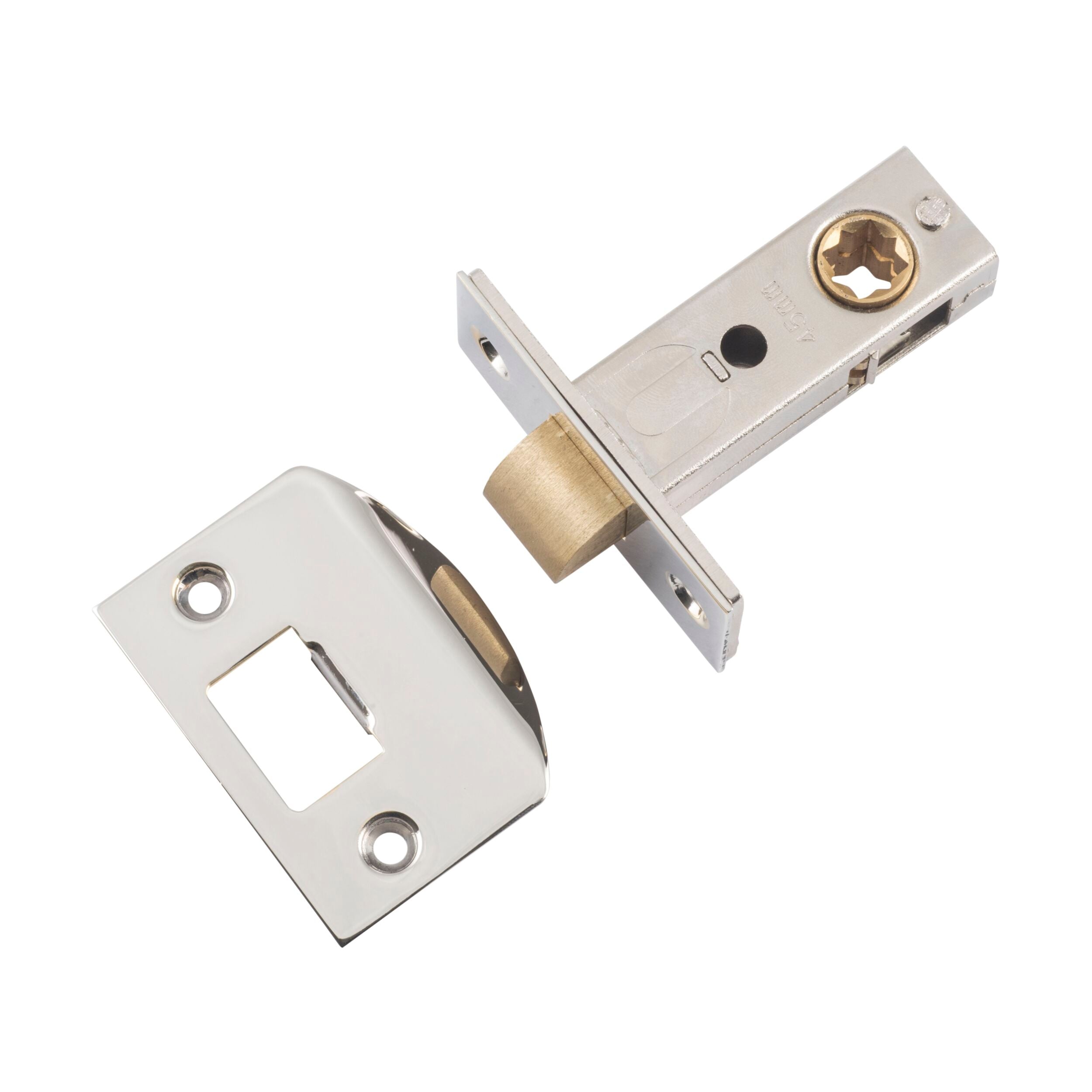 6218 Tube Latch Split Cam 'D' Striker in Polished Nickel - 45mm Backset | Perfect for Cabinet Doors, Wardrobes & Furniture Hardware Installation