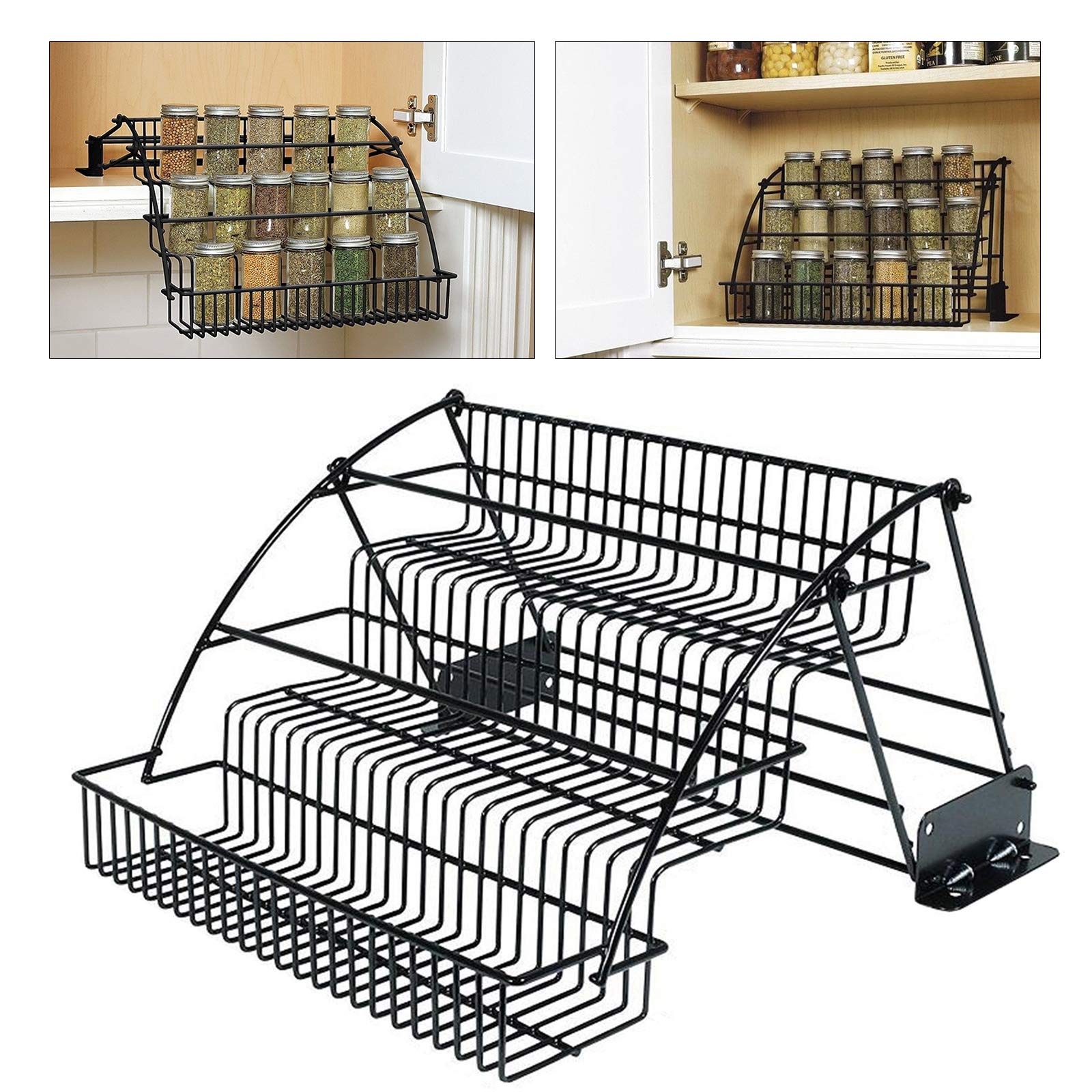 YIYIBYUS Expandable 3-Tier Kitchen Organizer - Space Saving Metal Pantry Shelf for Spices, Jars & Condiments - Retractable Storage Rack for Small Kitchens, Countertops & Cabinets - Perfect for Organizing Spices, Baking Supplies & Kitchen Essentials