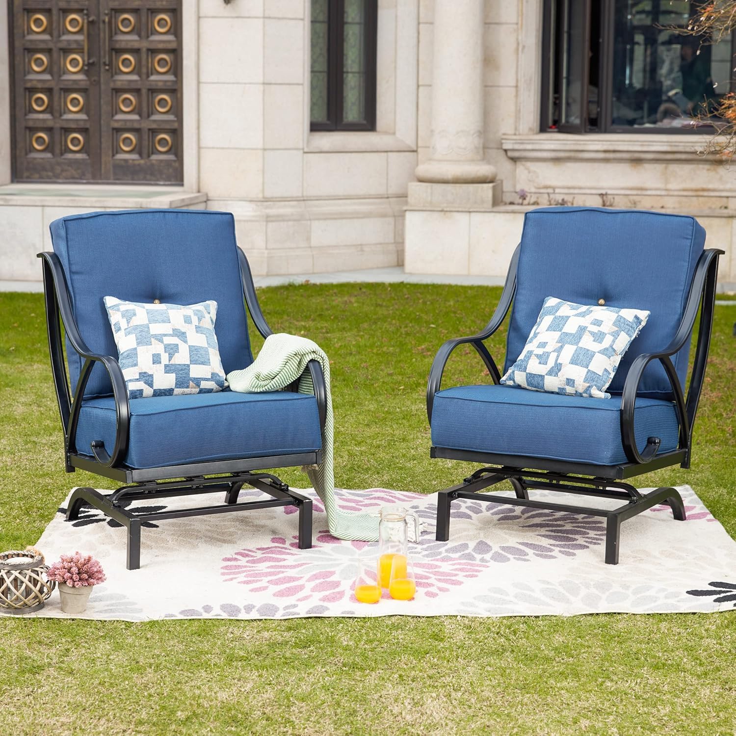 LOKATSE HOME 2-Piece Outdoor Patio Chairs Set - Metal Frame Bistro Dining Conversation Chairs with Cushions - Perfect for Backyard, Garden, Poolside & Balcony Relaxation