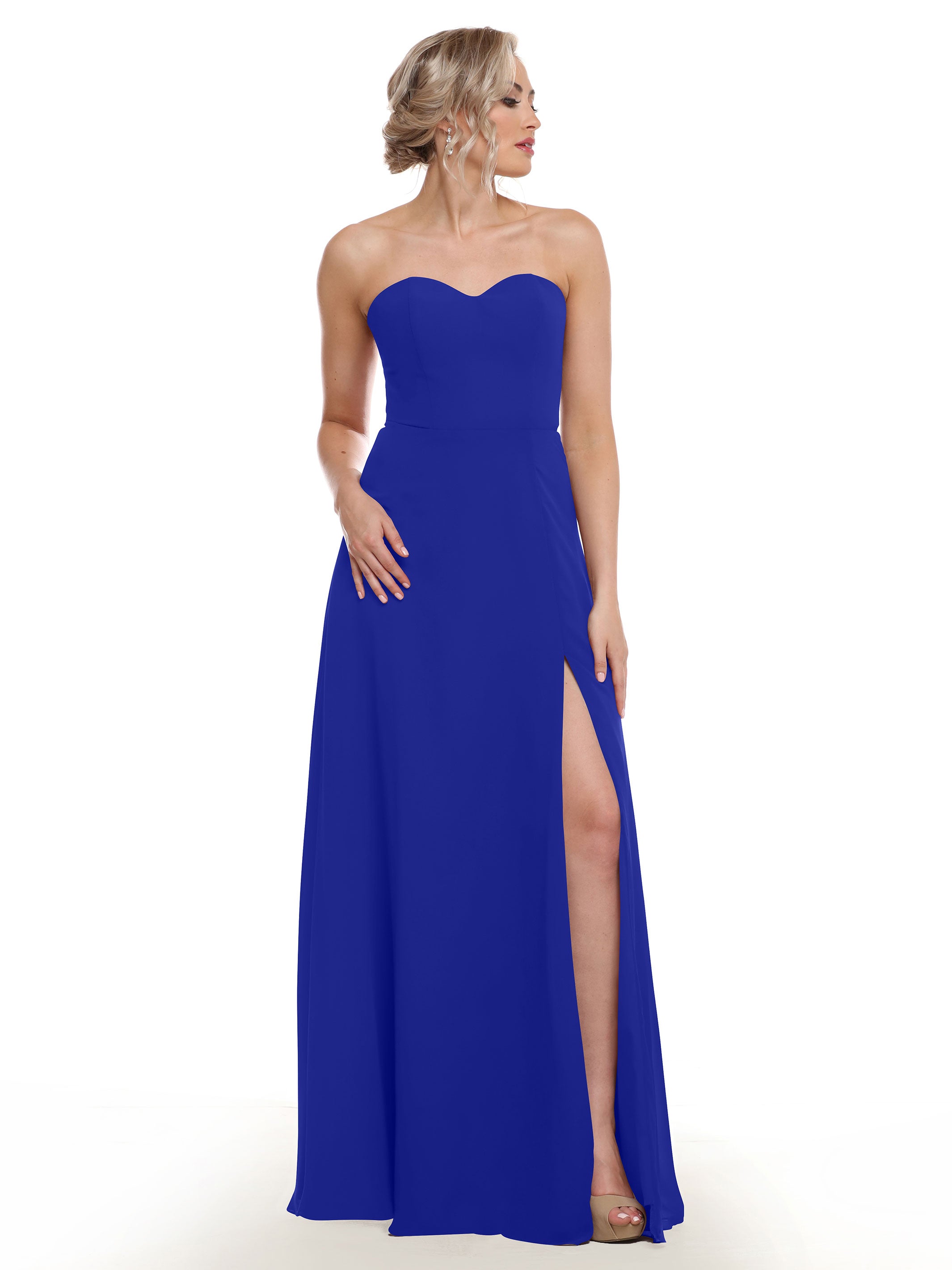 Elegant 80143 Chiffon Strapless Sweetheart Bridesmaid Dress with Lace & High Slit - Perfect for Weddings, Prom & Formal Events