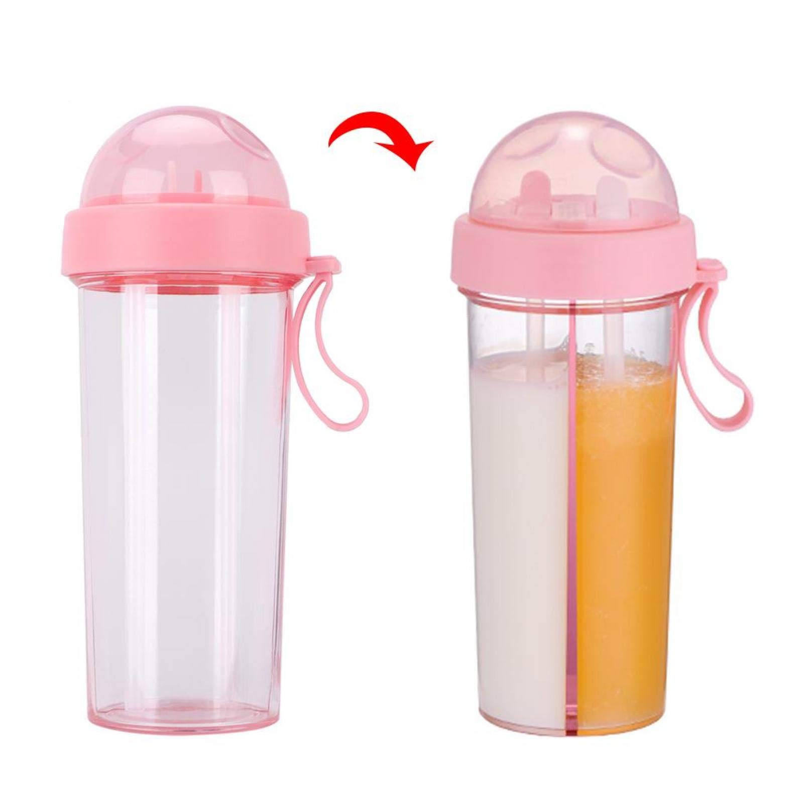 Oumefar 600ml BPA-Free Portable Water Bottle with Straw and Handle - Leakproof Sports Drink Bottle for Gym, Hiking, Travel & Outdoor Activities - Dual Purpose Sparkling Water Cup with 2 Straws (Pink)