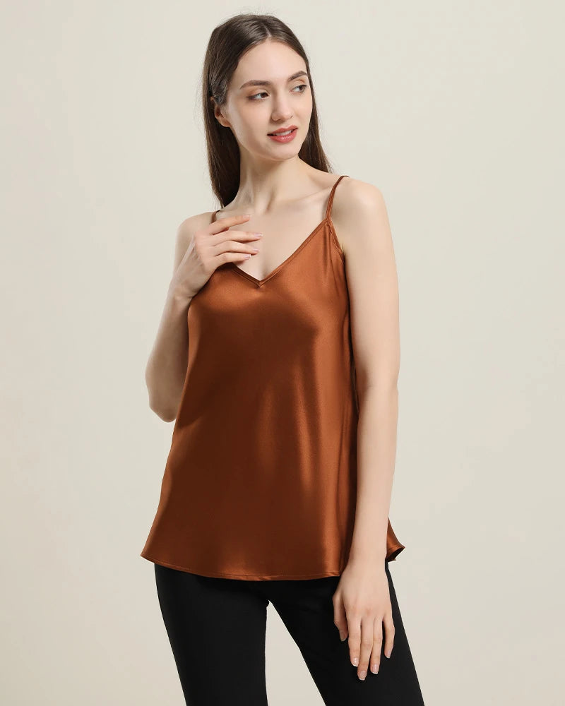 19Momme V-Neck Silk Camisole for Women - Luxury Soft Sleepwear & Loungewear - Perfect for Nightwear, Bridal Shower & Relaxing at Home