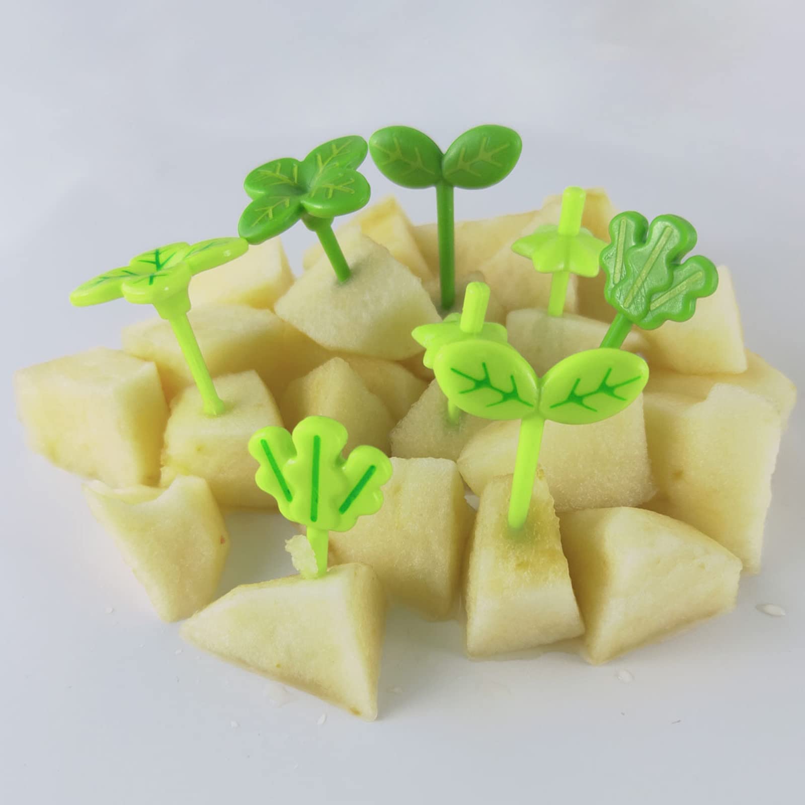 8-Piece Green Plant-Shaped Plastic Fruit Forks - Food Picks for Desserts, Appetizers & Party Snacks - Eco-Friendly Toothpicks for Fruit, Cheese & Charcuterie Boards