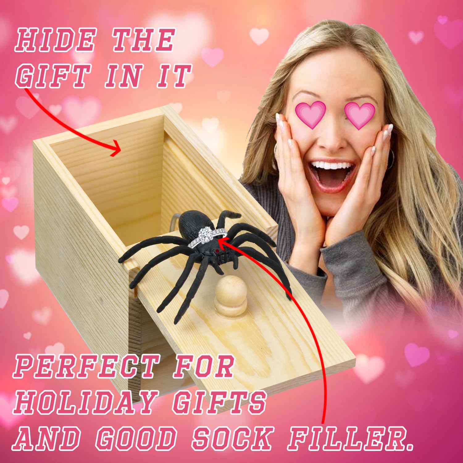 PARNIXS Handcrafted Wooden Spider Prank Box - Funny Money Surprise Gift for Adults & Kids (Upgraded Version) - Perfect for Halloween Pranks, Birthday Gag Gifts & Office Jokes