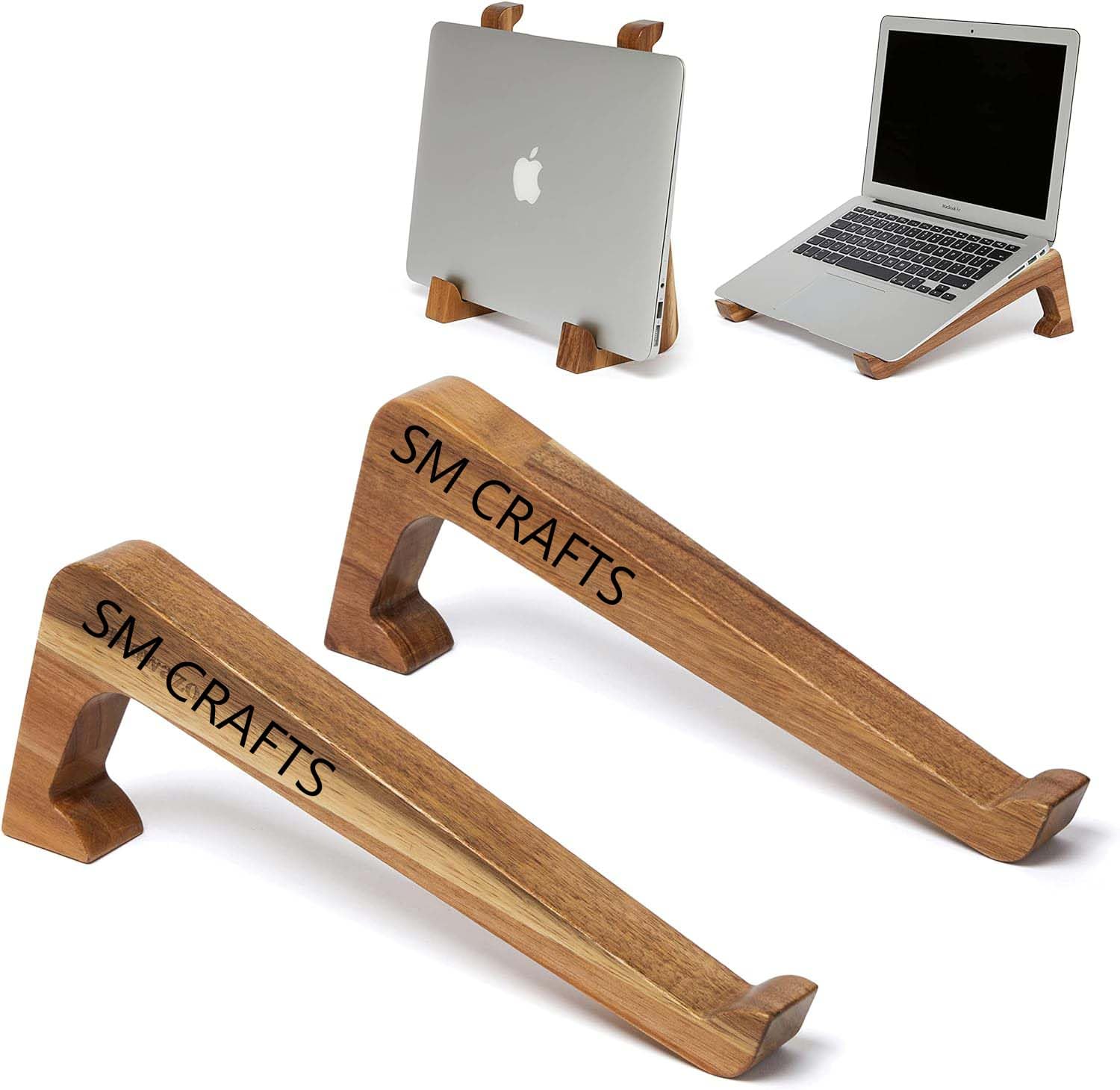 Premium Wooden Laptop Stand for Desk - Adjustable Ergonomic Vertical Holder for 10-17