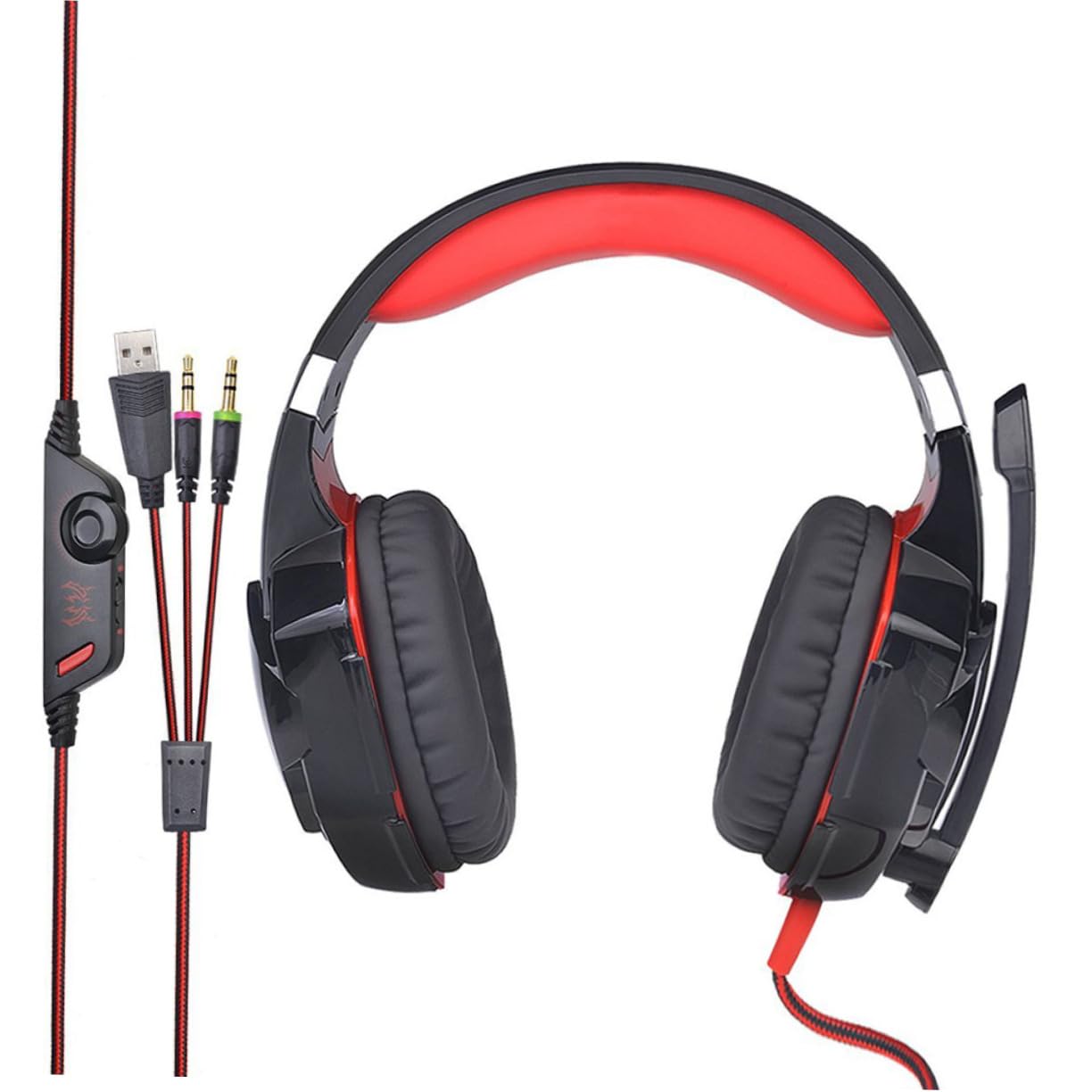 Best Gaming Headphones with Noise-Canceling Mic - Comfortable Over-Ear LED Headset for PC, PS5, Xbox (Black/Red) - Perfect for Streaming, Esports & Late-Night Gaming Sessions