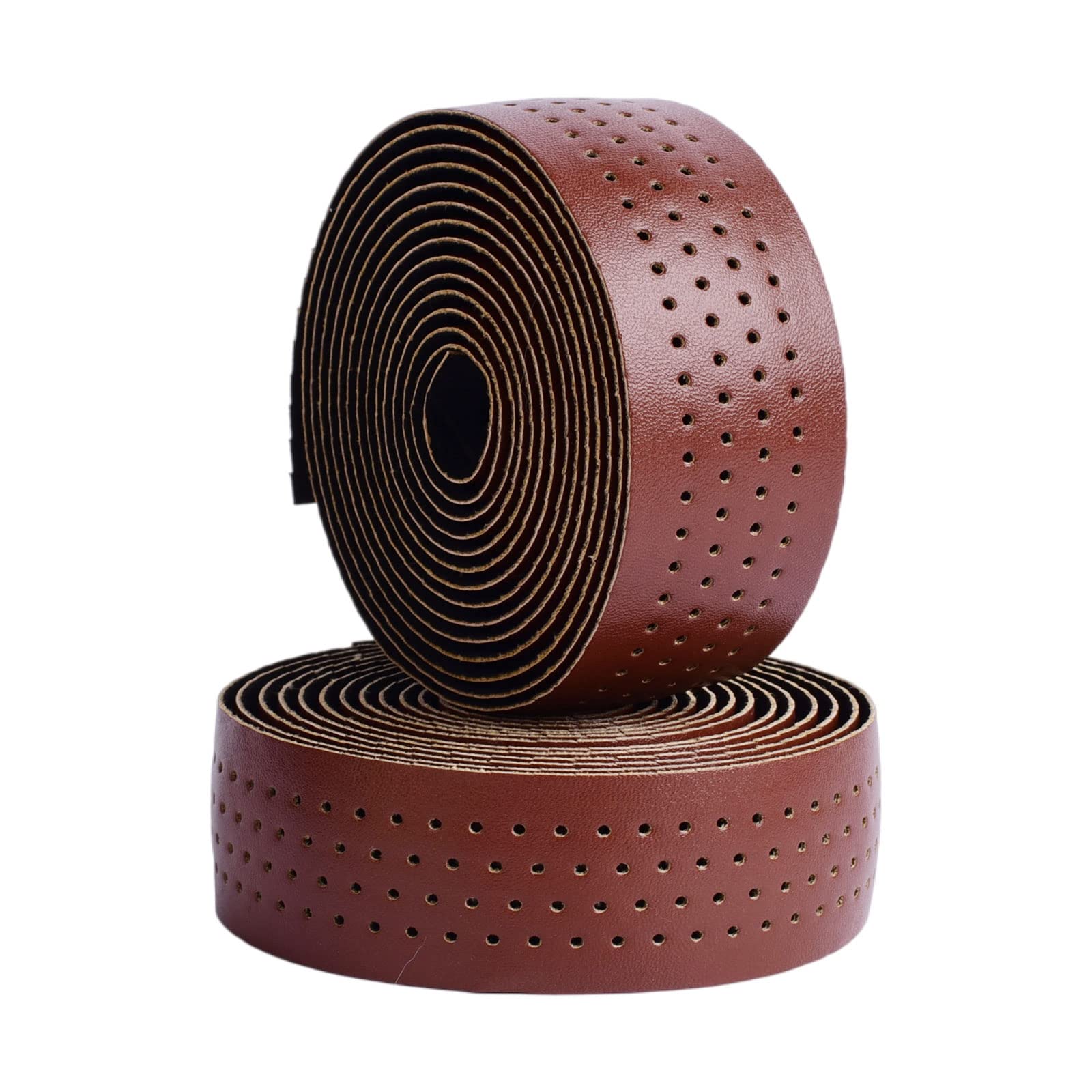 Premium PU Leather Bike Handlebar Tape - Non-Slip Road Bicycle Bar Wraps with End Plugs (Brown, 2 Rolls) | Comfortable Grip for Long Distance Cycling & Commuting