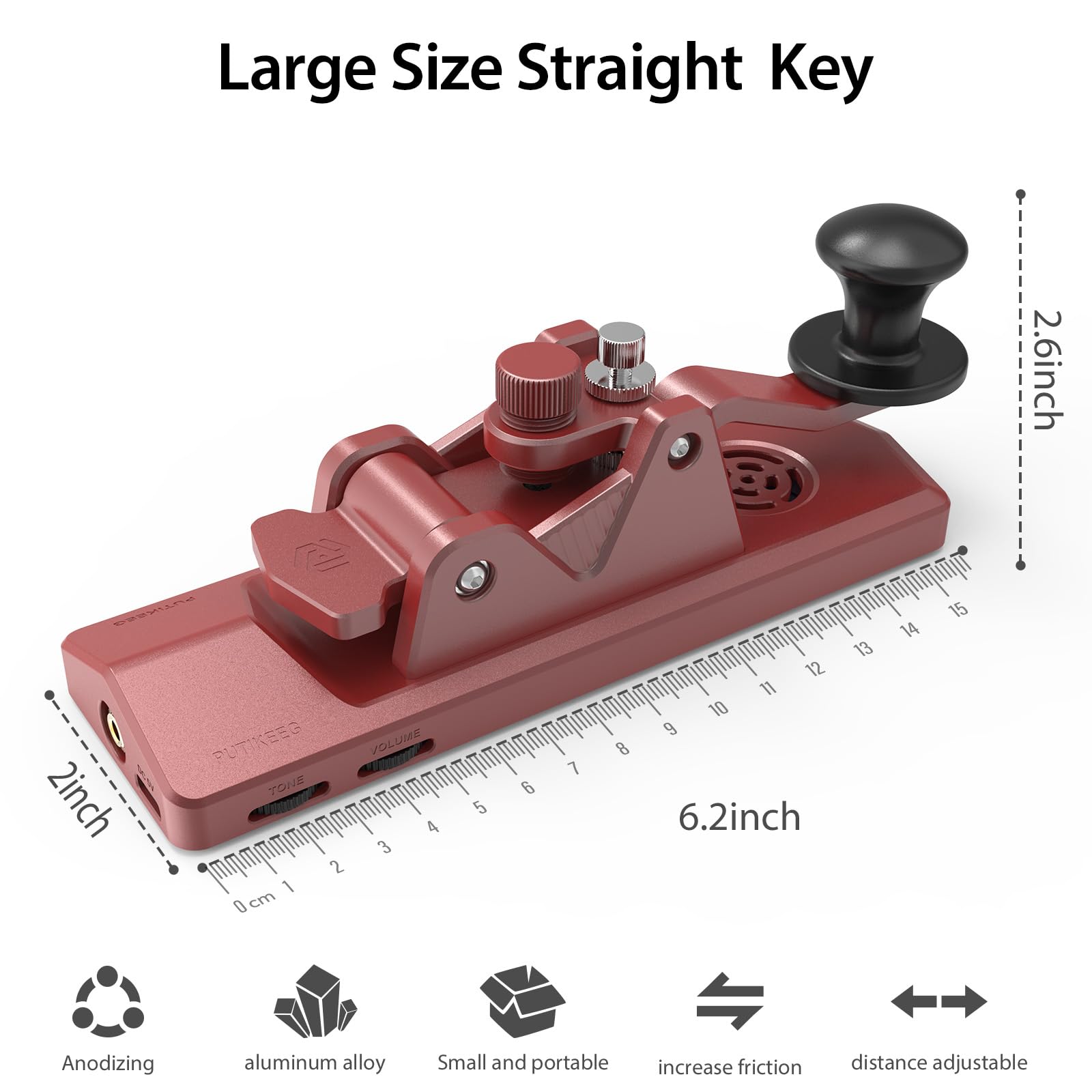 Mini CW Key Morse Code Paddle - Aluminum Alloy HAM Radio Double Paddle Keyer with Speaker Base (Red) - Perfect for Amateur Radio Operators & Morse Code Practice