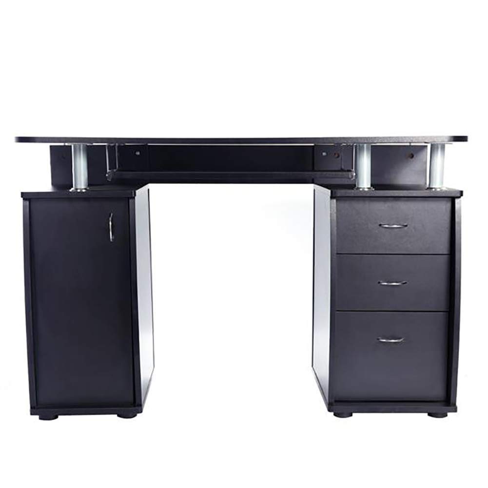 2021 Commercial Standardized Computer Desk - Black Office Gaming Table with 1 Door & 3 Drawers - Ergonomic Workstation for Home Office, Study & Gaming Setup