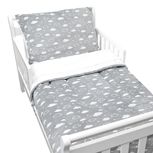 Heavenly Soft Minky Dot Chenille Toddler Bedding Set - 3D Cloud Gray 4-Piece Crib Set for Boys & Girls | Ultra Cozy Nursery Bedding for Baby's Sweet Dreams