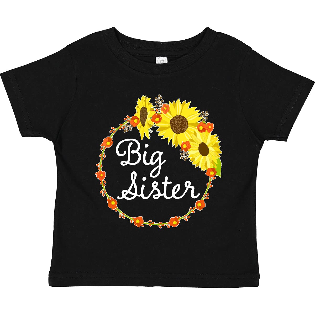 Inktastic Big Sister Sunflower Wreath Toddler T-Shirt - Cute Floral Graphic Tee for Baby Girls - Perfect for Sibling Matching Outfits & Family Photos