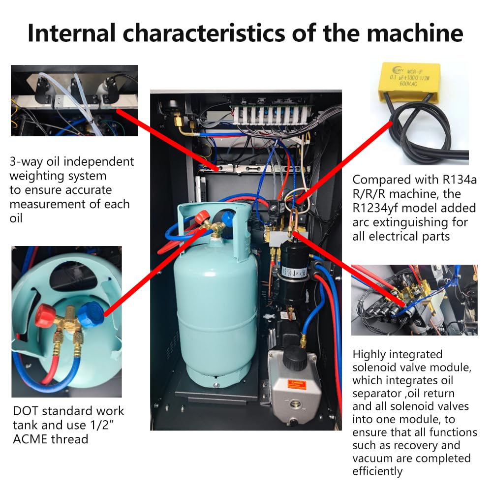 Fully Automatic Refrigerant Recovery Machine for AC & Automotive - R134a R134YF Compatible - Professional HVAC & Car AC Maintenance Tool for Home & Auto Repair Shops