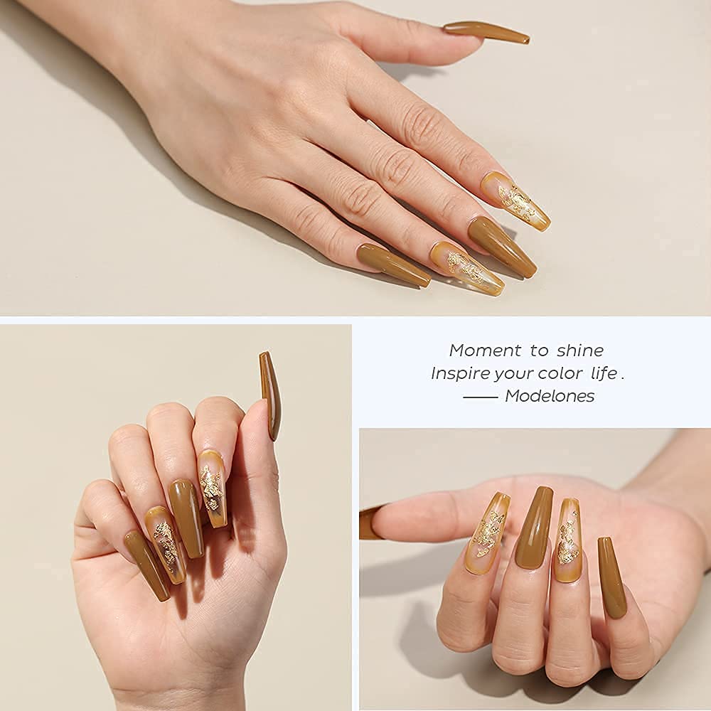Modelones Gel Nail Polish - 15ML Caramel Neutral Brown Soak Off LED Nail Polish, Long Lasting High-Pigmented Shine for Salon & DIY Home Manicure | Perfect for Fall Nails, Bridal Party, Professional Nail Art & Everyday Wear (0.5 Fl Oz)