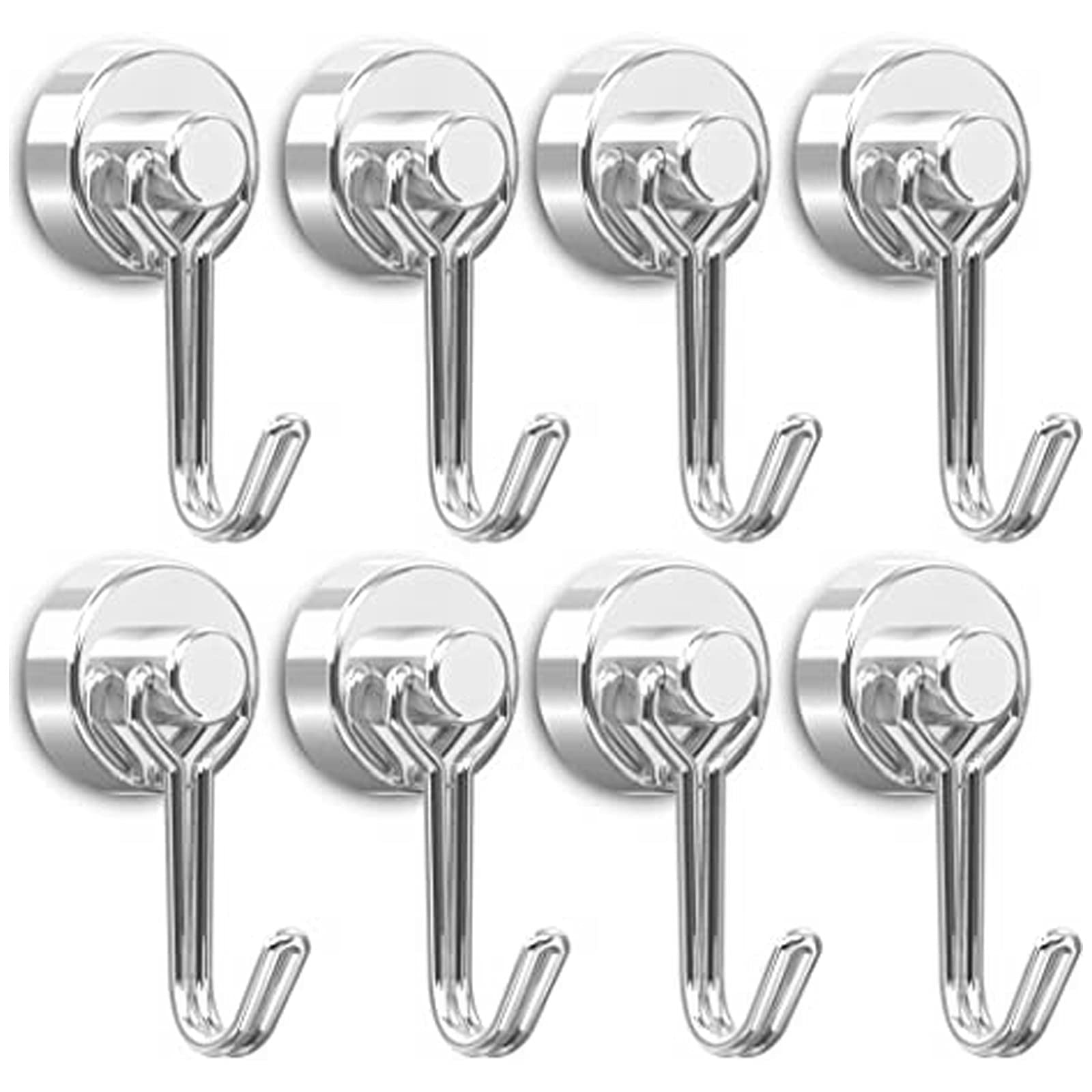 8Pcs 360° Rotating Punch-Free Hooks - Heavy Duty Stainless Steel Magnetic Hooks Set for Kitchen, Bathroom, Office - Space Saving Storage Solution for Hanging Towels, Utensils, Keys & More