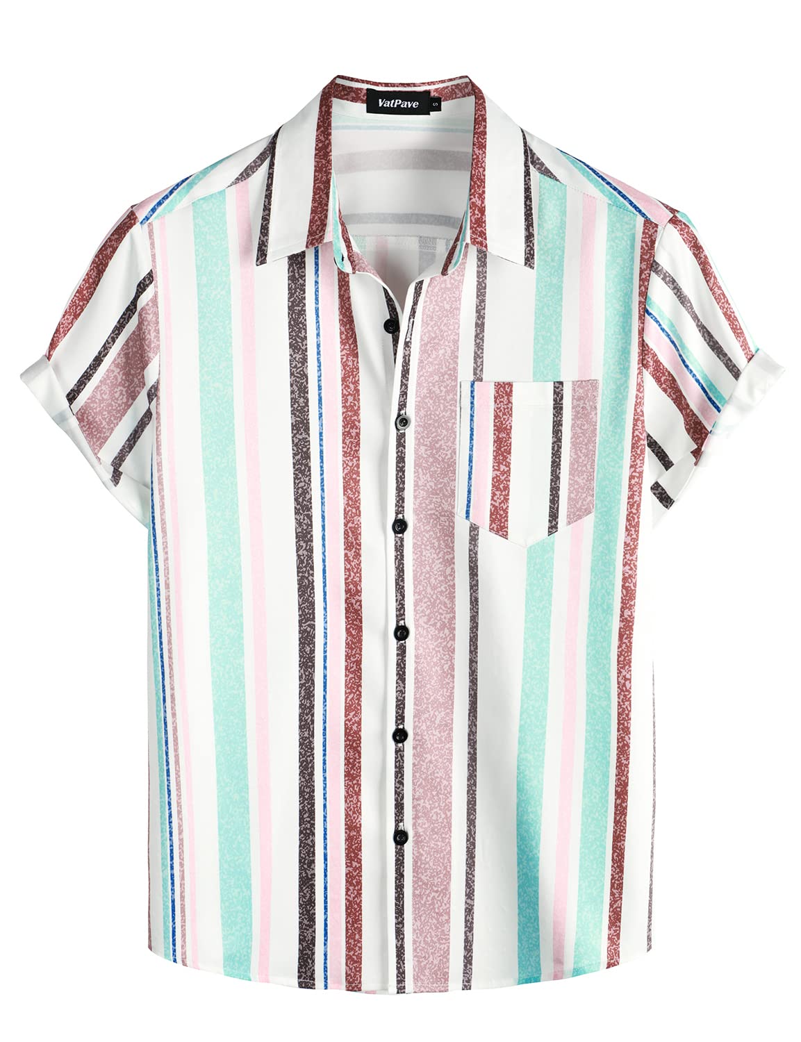 VATPAVE Men's Striped Summer Shirts - Casual Short Sleeve Button Down Shirt for Beach, Vacation & Outdoor Activities | Breathable & Stylish Summer Fashion
