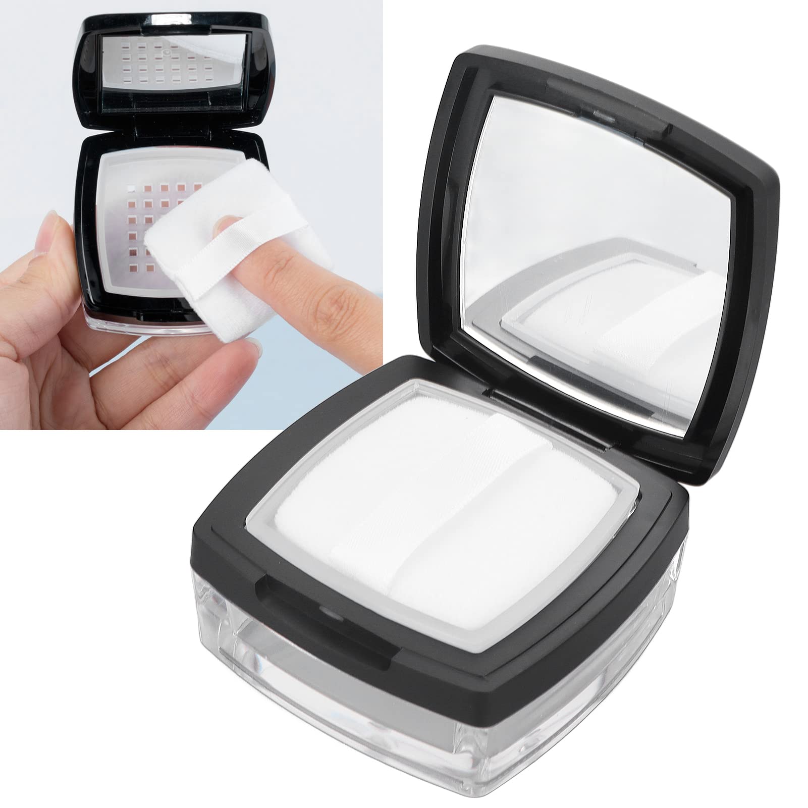Refillable Empty Powder Box with Mirror & Spoon - Black Cosmetic Storage Case for Loose Makeup Powder | Travel-Friendly Compact Organizer for Makeup Artists & On-the-Go Touch Ups