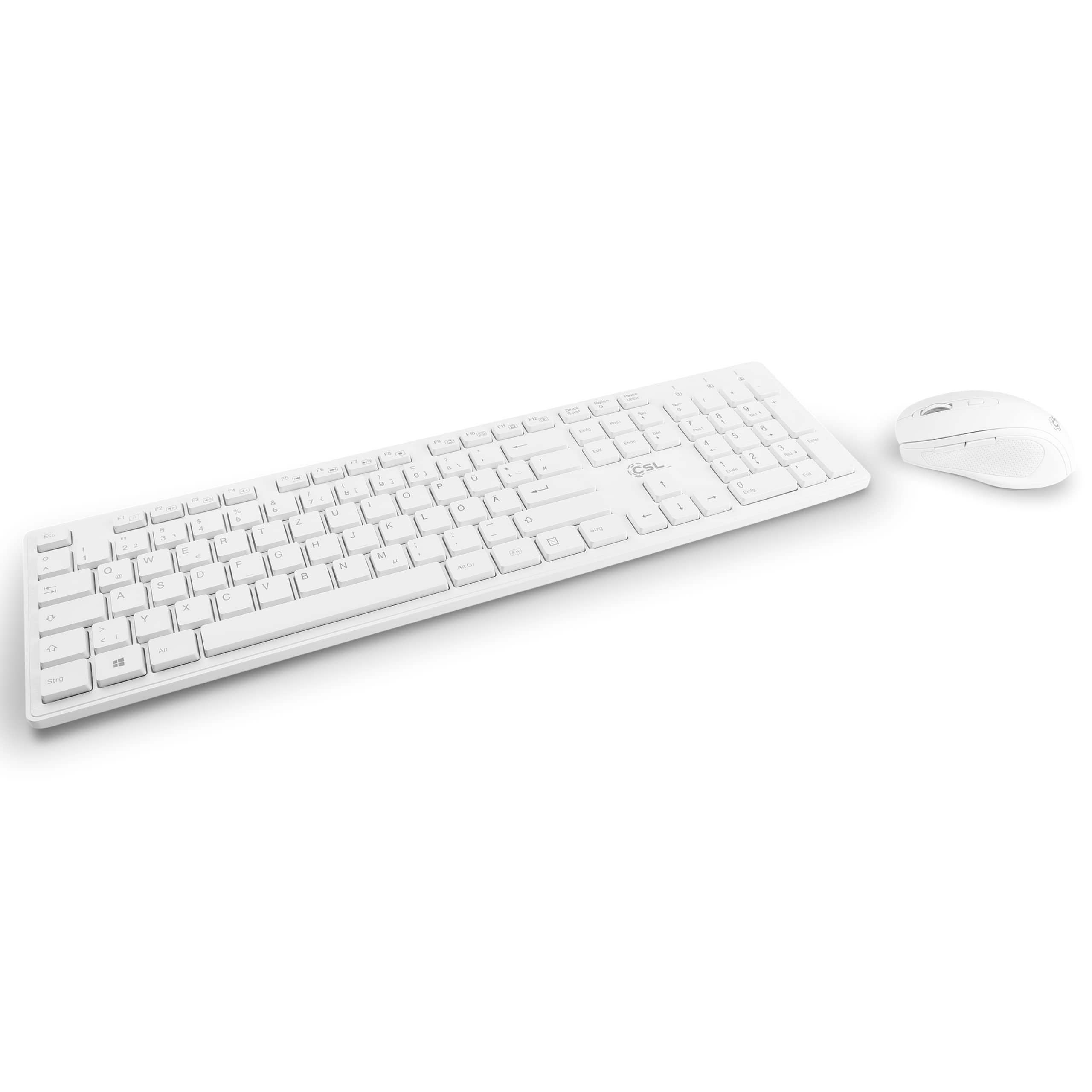 CSL Advanced v3 Wireless Keyboard and Mouse Combo - White, QWERTZ Layout, Includes Wireless Keyboard, Wireless Mouse, USB Nano Receiver & Charging Cable - Ideal for Office, PC, Laptop, Home & Gaming Use