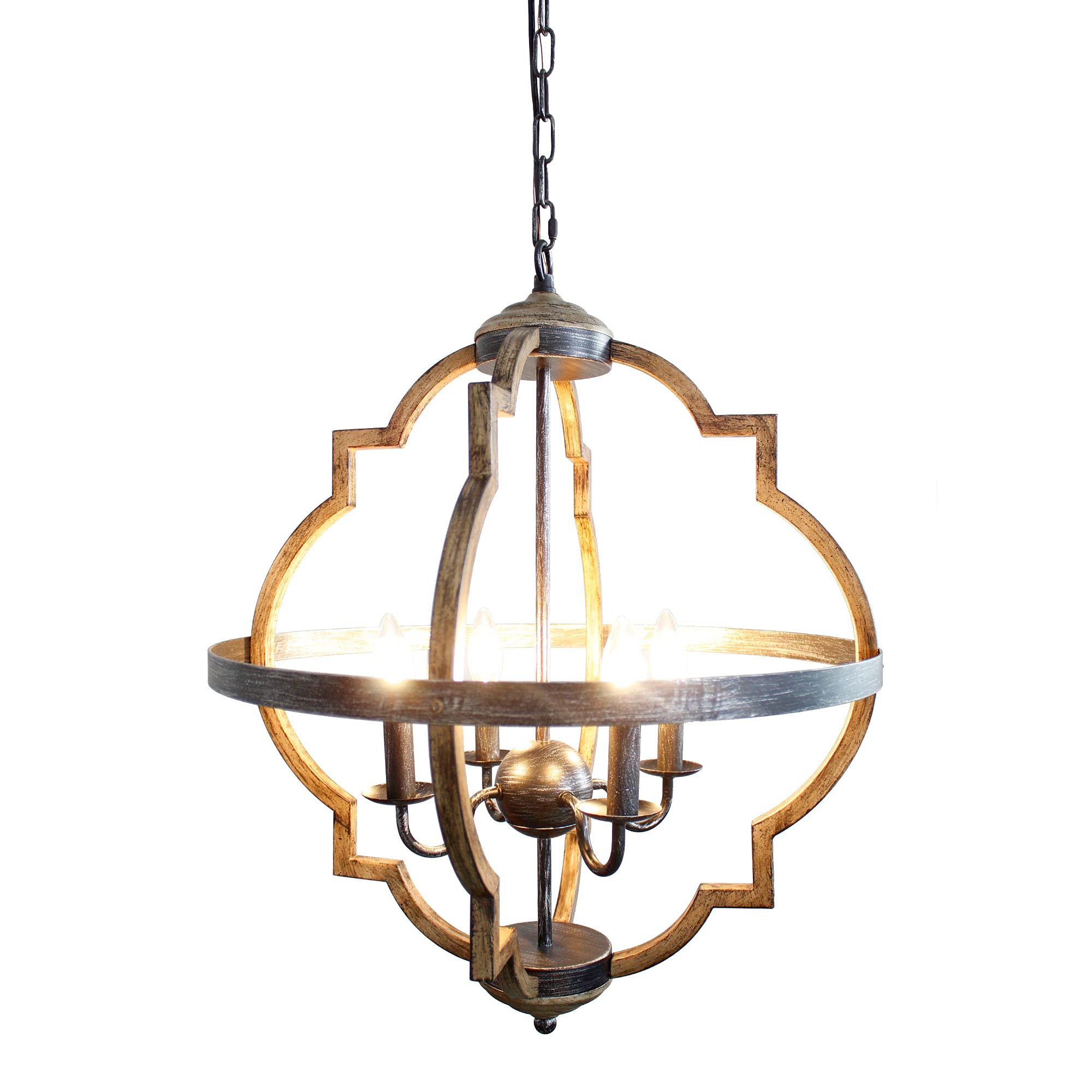 Rustic Farmhouse Chandelier Ceiling Light Fixture - 4-Light Industrial Pendant Lighting, 21 Inch, E26 Socket (Bulb Not Included) - Perfect for Dining Room, Kitchen Island, or Entryway Decor