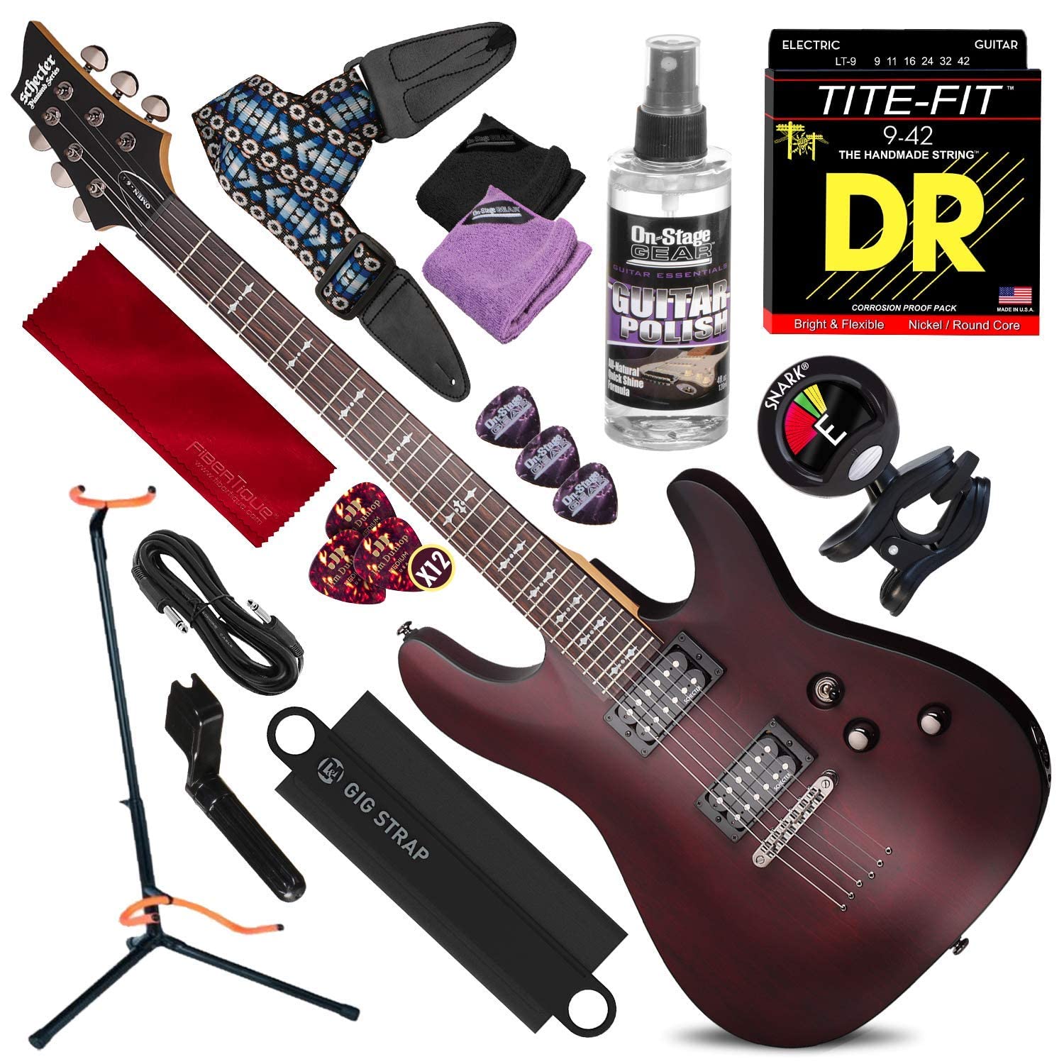 Schecter OMEN-6 6-String Electric Guitar - Walnut Satin Finish with Stand & Tuner - Complete Guitar Kit for Beginners & Professionals | Perfect for Rock, Metal & Studio Recording