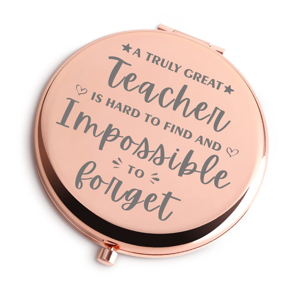 Rose Gold Travel Cosmetic Compact Mirror - Inspirational Teacher Gift for Women, Perfect for Teacher Appreciation Day, Birthday, Christmas & Graduation - Elegant & Unique Present for Educators, Teacher Assistants & Mentors - Ideal for Makeup Touch-ups On-the-go, Office Desk Decor or Thoughtful Gift Giving
