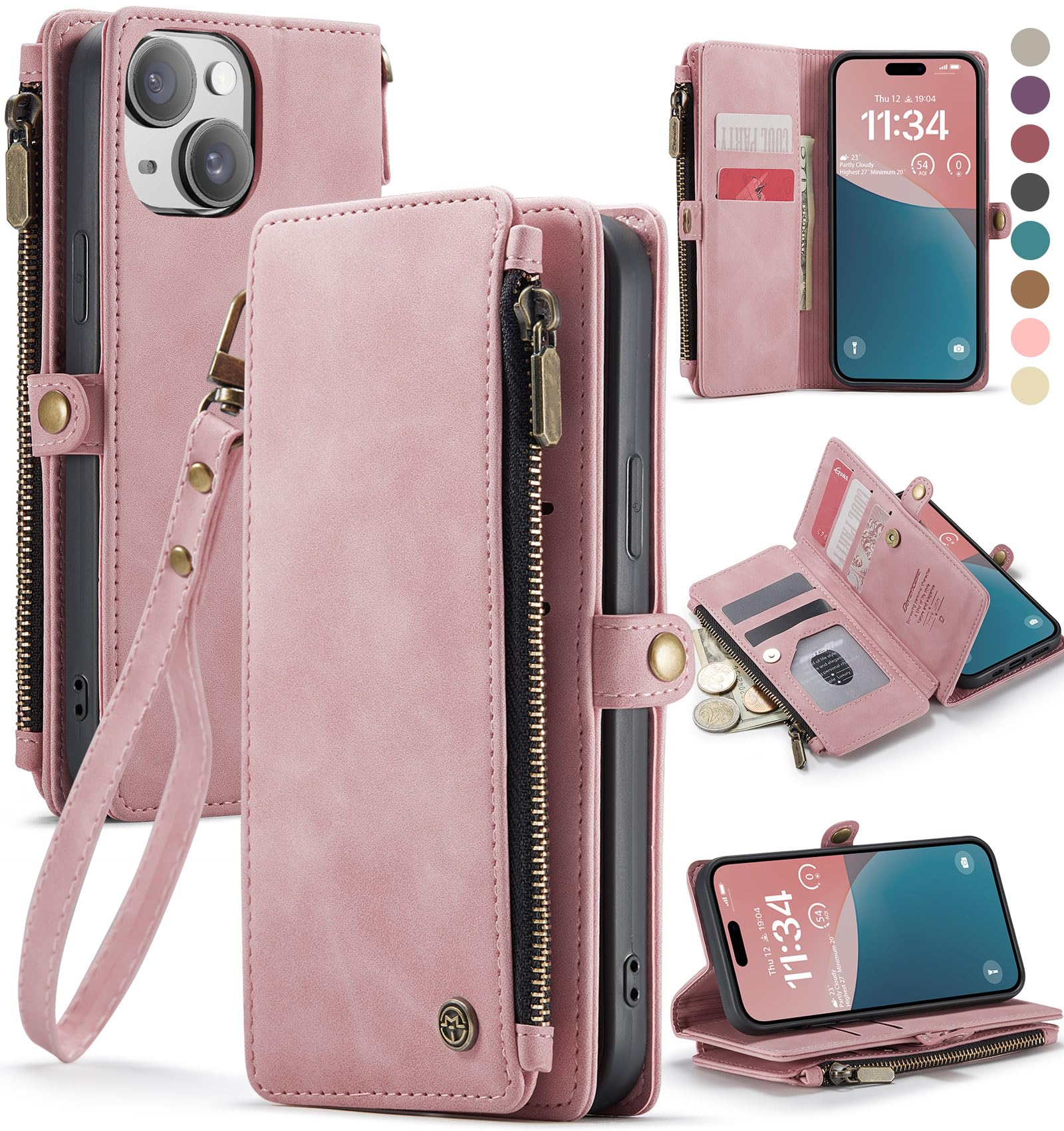 RFID Blocking PU Leather Wallet Case for iPhone 15 (6.1