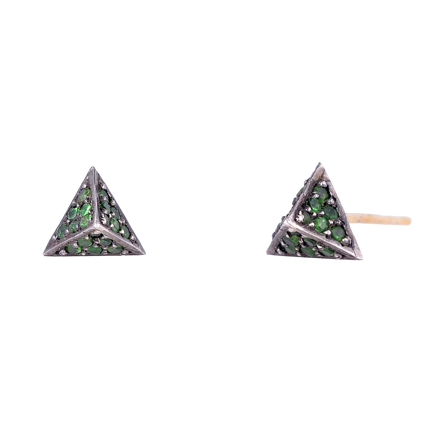 Natural Diamond Stud Earrings for Women - 0.27 Carat Tsavorite Ruby Sapphire Triangle Gemstone Earrings | Lightweight Dainty Jewelry Gift for Her | Perfect for Weddings, Anniversaries & Special Occasions