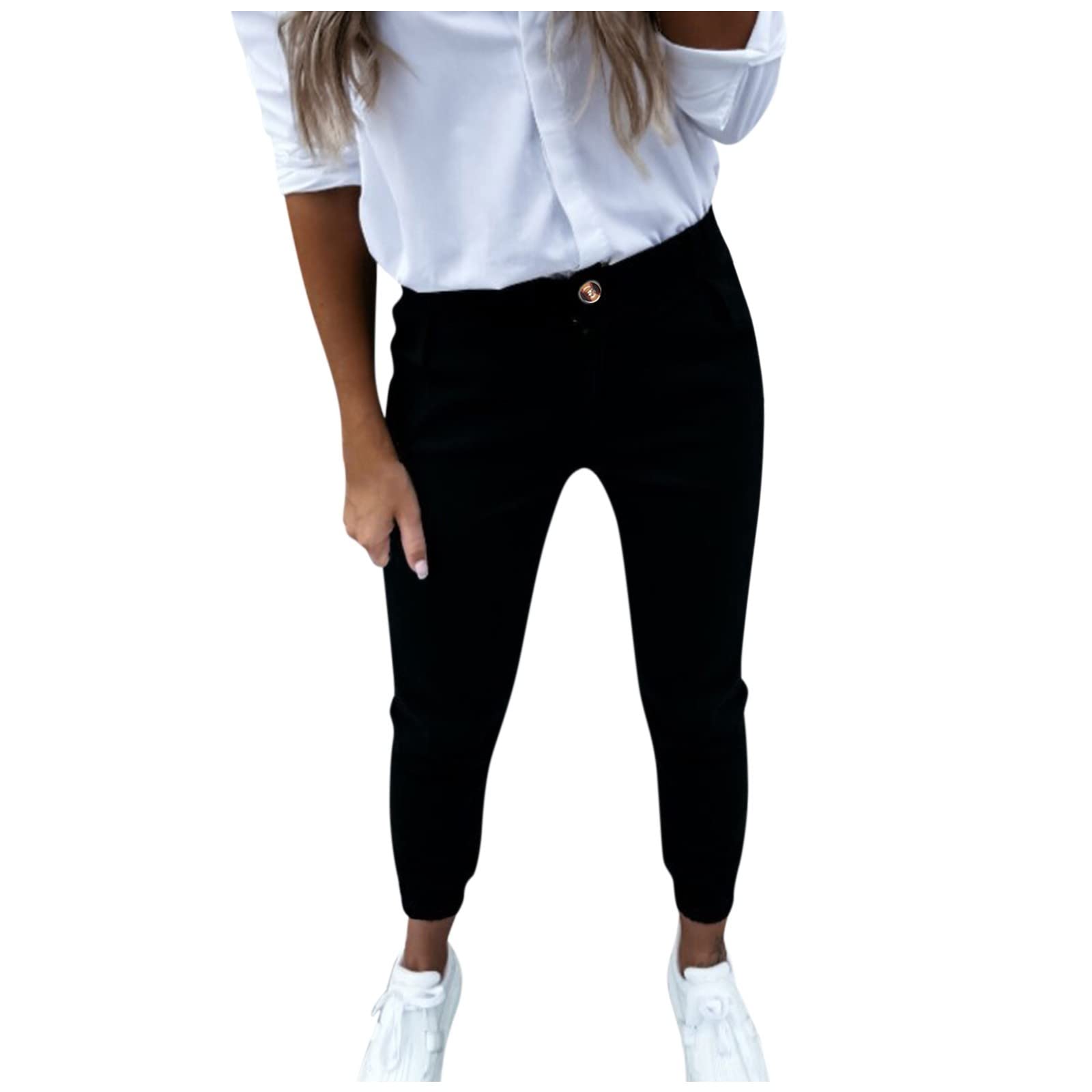 Women's High Waist Skinny Cropped Cargo Pants with Button Pocket - Stretchy Fitness Leggings for Workout & Casual Wear