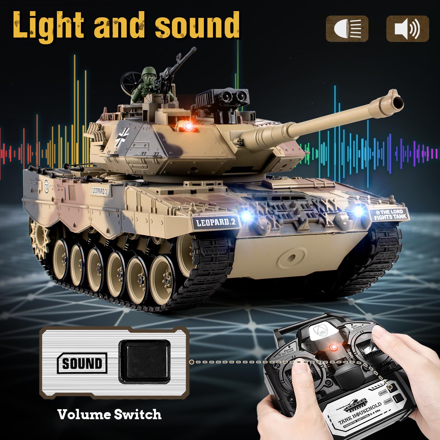 1:18 Scale German Leopard II RC Tank - 2.4Ghz Remote Control Military Toy with BB Shooting, Water Bombs, Smoke, Lights & Sound Effects | Realistic Recoil Action for Adults & Kids | Battle Simulation, Outdoor Play & Collectible Display