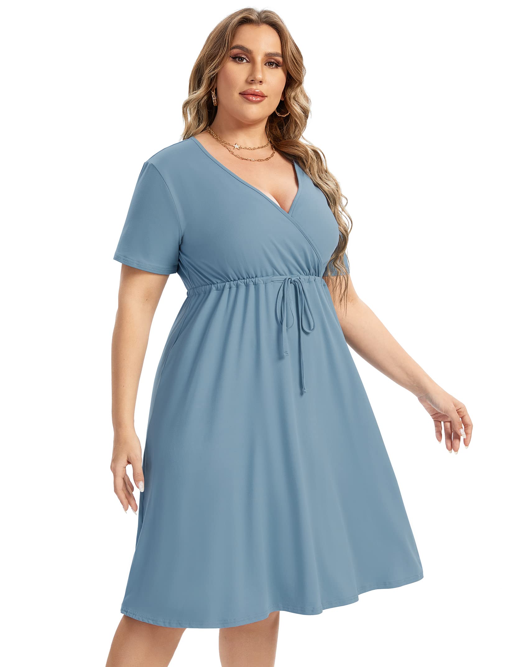 KOJOOIN Women's Plus Size Casual Floral Print Dress - Short Sleeve V-Neck A-Line Ruffle Summer Dress for Women | Perfect for Beach, Party & Everyday Wear