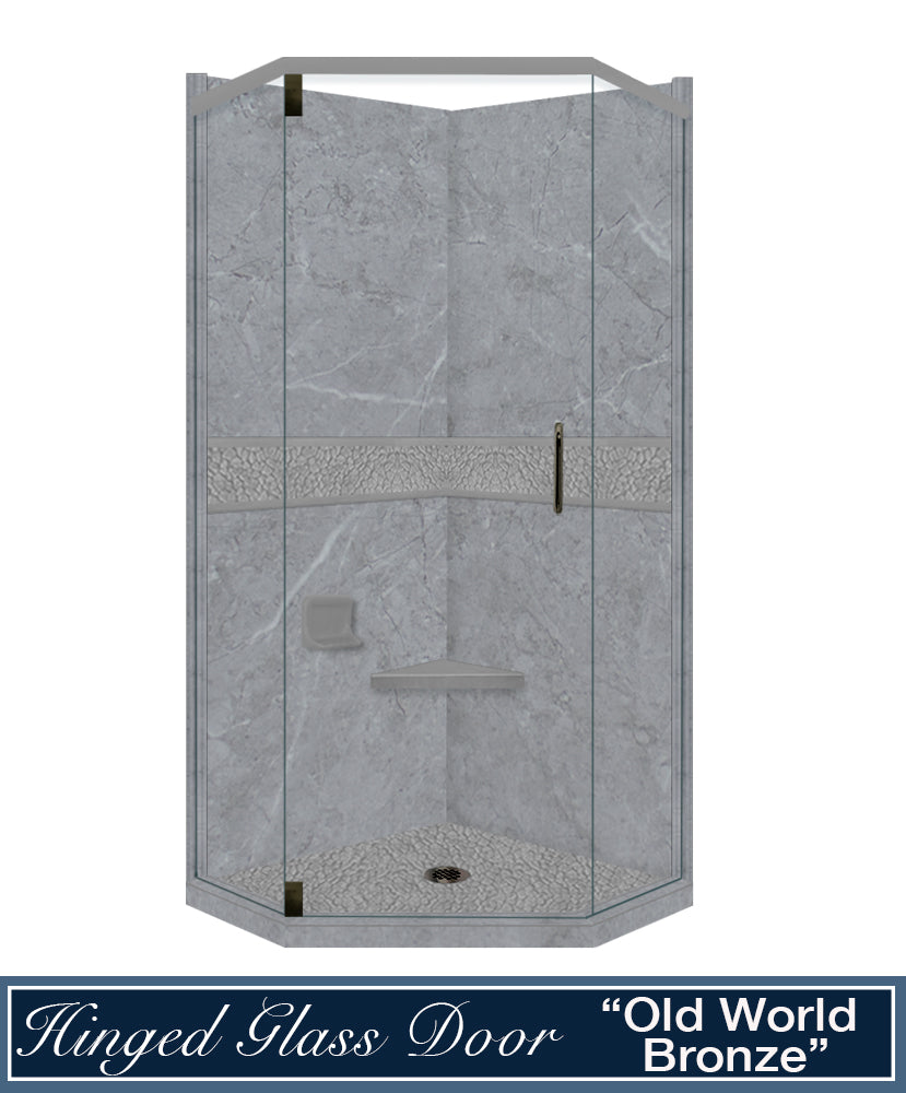 Grio Marble Pebble Neo Shower Enclosure Kit - Waterproof Bathroom Glass Door with Stainless Steel Frame for Modern Home & Spa Use