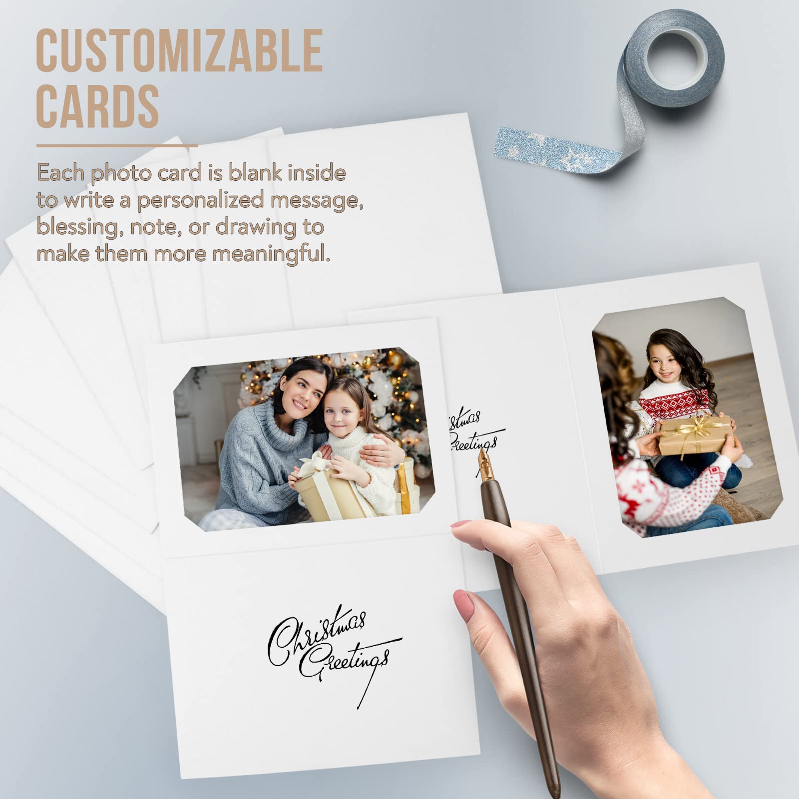 Golden State Art 6x8 or 8x10 Photo Folders - Pack of 10 Cardboard Picture Frames for Greeting Cards & Invitations | Perfect for Graduation, Christmas, Wedding & Special Events (White)