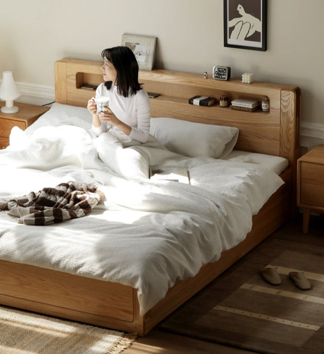 Premium Oak Solid Wood Luminous Box Bed - Durable Nightstand with Glow-in-the-Dark Features for Bedroom, Guest Room, and Kids Room Decor