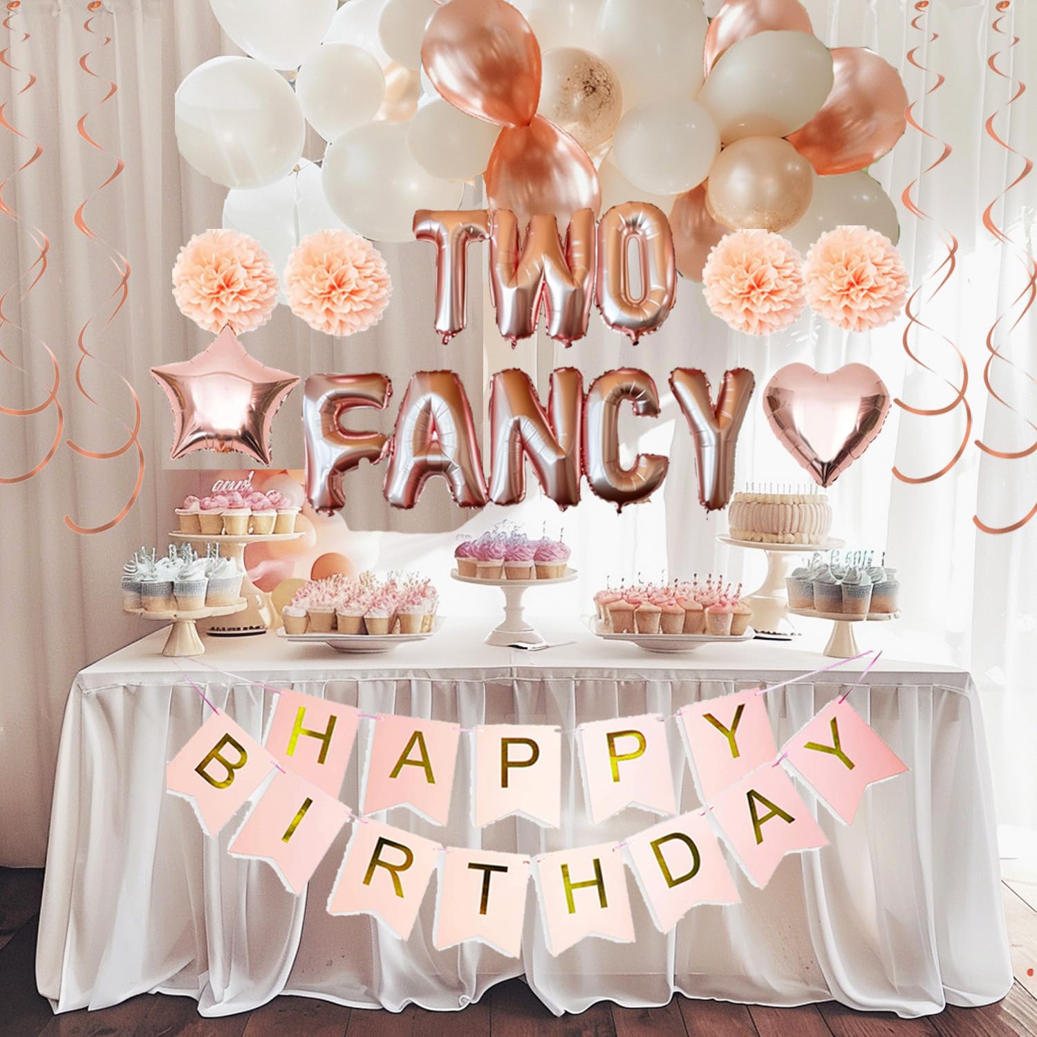 Im Two Fancy Birthday Decorations Set - 2nd Birthday Party Supplies for Girls & Boys - Backdrop, Banner & Balloons Kit - Perfect for Toddler's Second Birthday Celebration & Photo Shoots