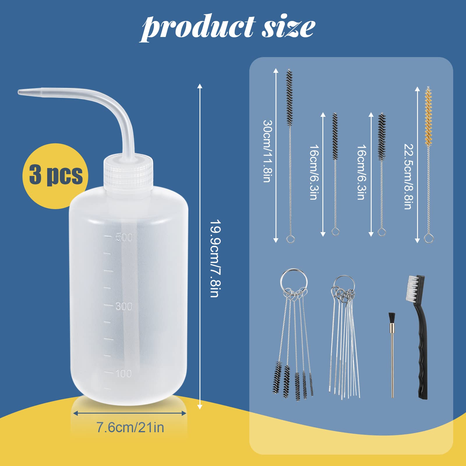 Roshtia 24-Piece Spray Gun Cleaning Kit – Includes 3 Wash Bottles & 21 Cleaning Brushes for Paint Guns – 500ml Plastic Squeeze Bottles & Tube Brushes – Perfect for Automotive, DIY, and Professional Spray Painting Projects