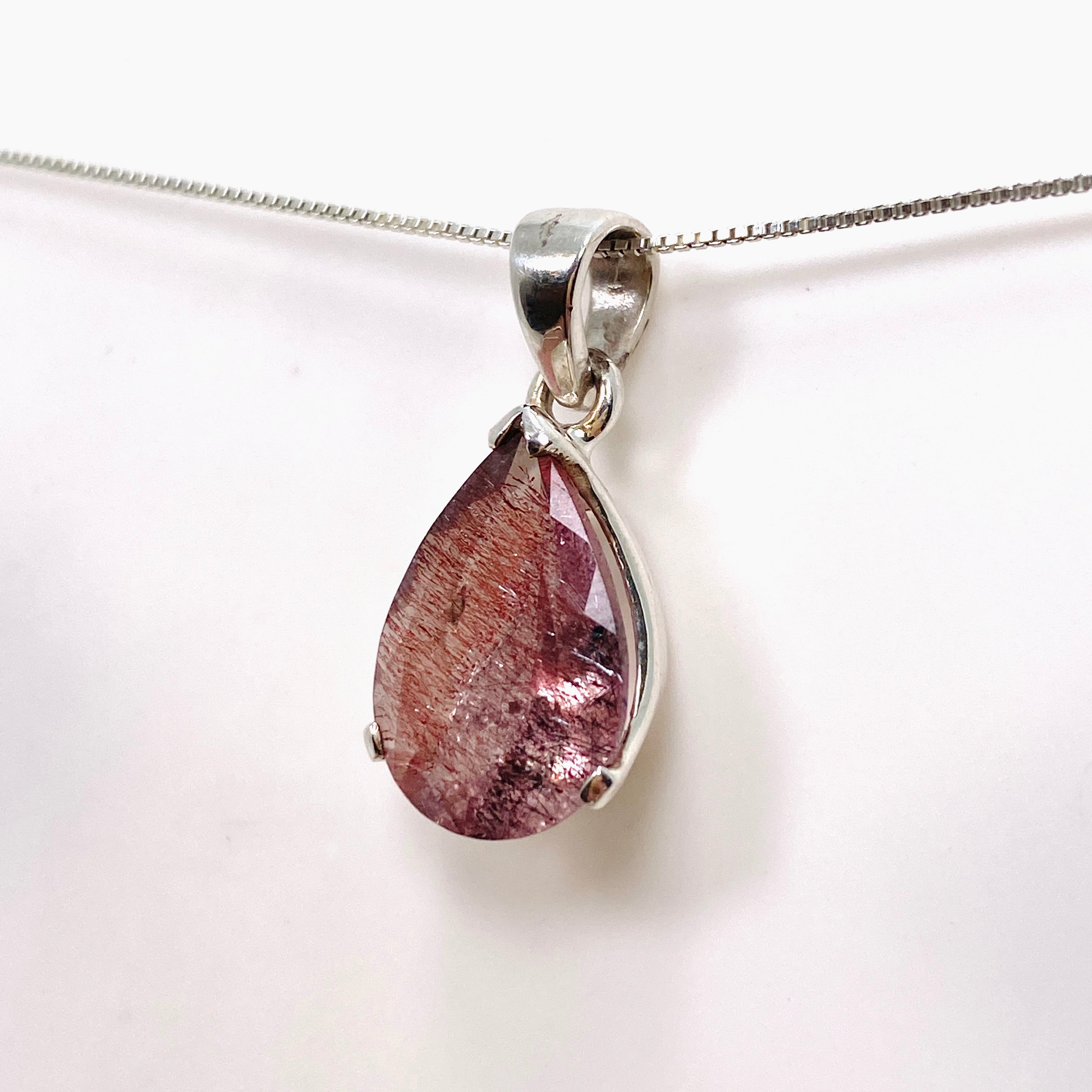 Lepidicrocite in Quartz Faceted Teardrop Pendant - Natural Inclusion Quartz Jewelry for Women - Perfect for Healing Crystal Necklace & Boho Fashion Accessories