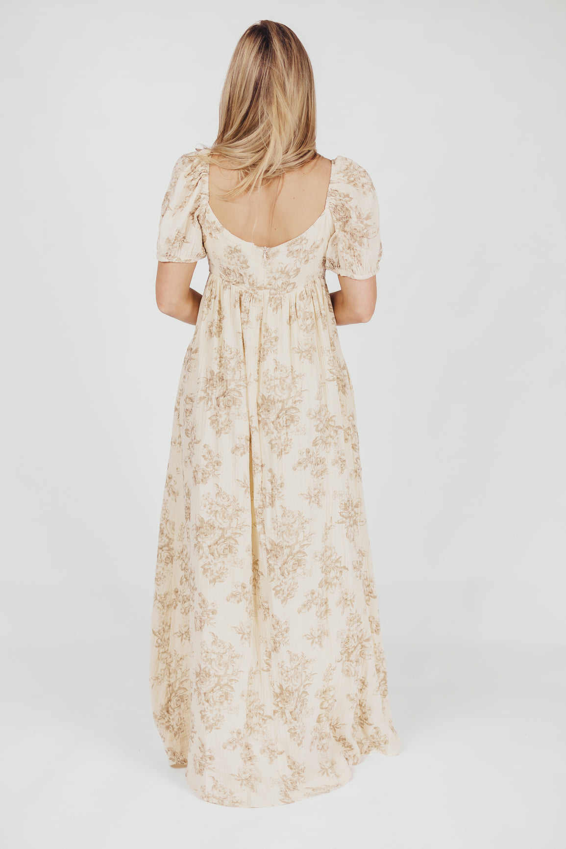 Haven 100% Cotton Tie Front Maxi Dress in Taupe/Brown Floral - Bump Friendly Maternity Dress for Women | Perfect for Pregnancy, Beach Vacations & Summer Outfits