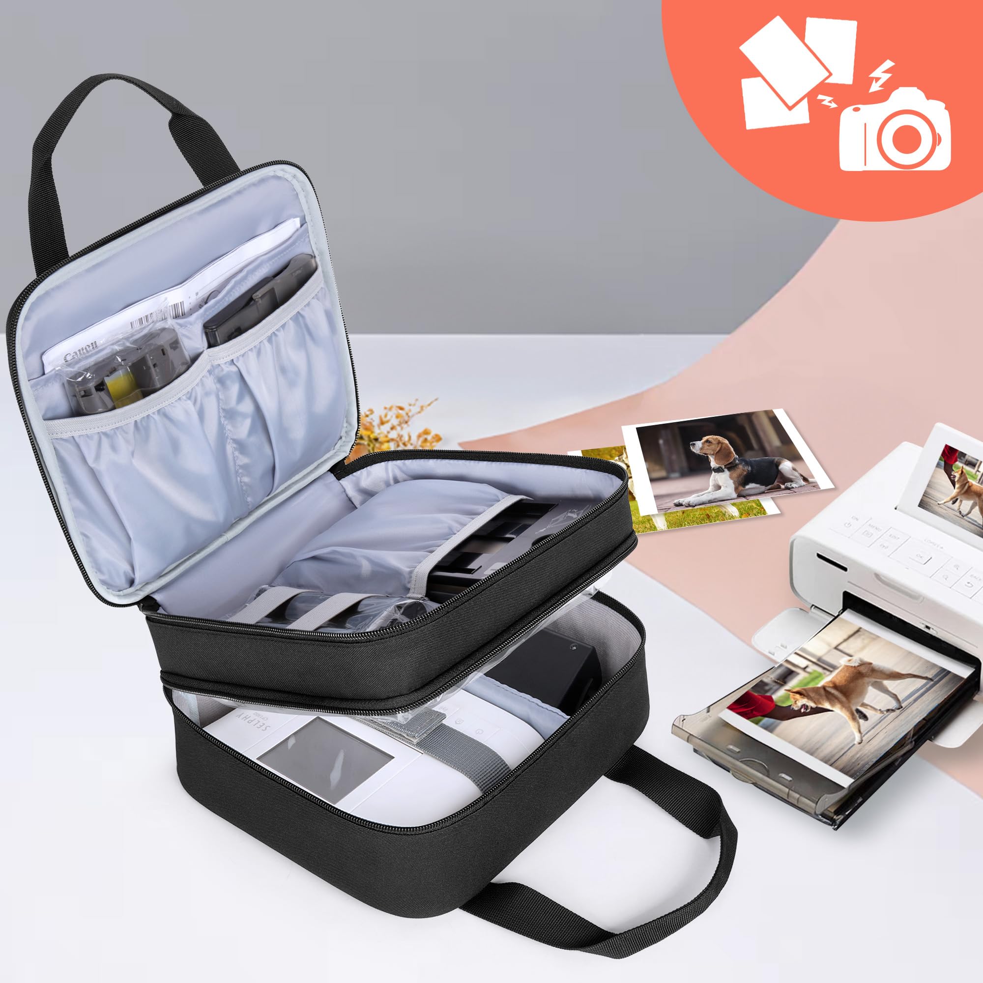 LUXJA Premium Photo Printer Carrying Case for Canon SELPHY CP1500 CP1300 CP1200 - Durable Protective Bag with Accessory Pockets (Black) - Perfect for Travel, Home & Studio Use