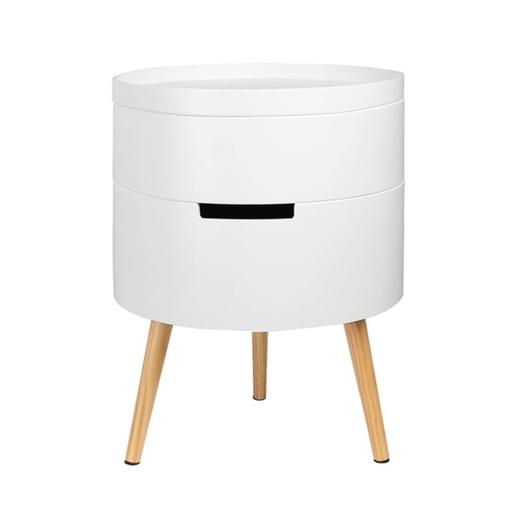 Round Nightstand with Storage - Ultra Narrow Bedside Table for Bedroom & Living Room | End Table, Night Stand with Shelf for Small Spaces