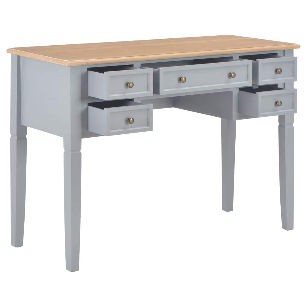 Gray Wooden Writing Desk with Storage Drawers - Solid MDF & Pinewood Construction, Spacious Work Surface for Home Office, Study or Dorm Room - Classic Timeless Design for Work, Study & Creative Projects