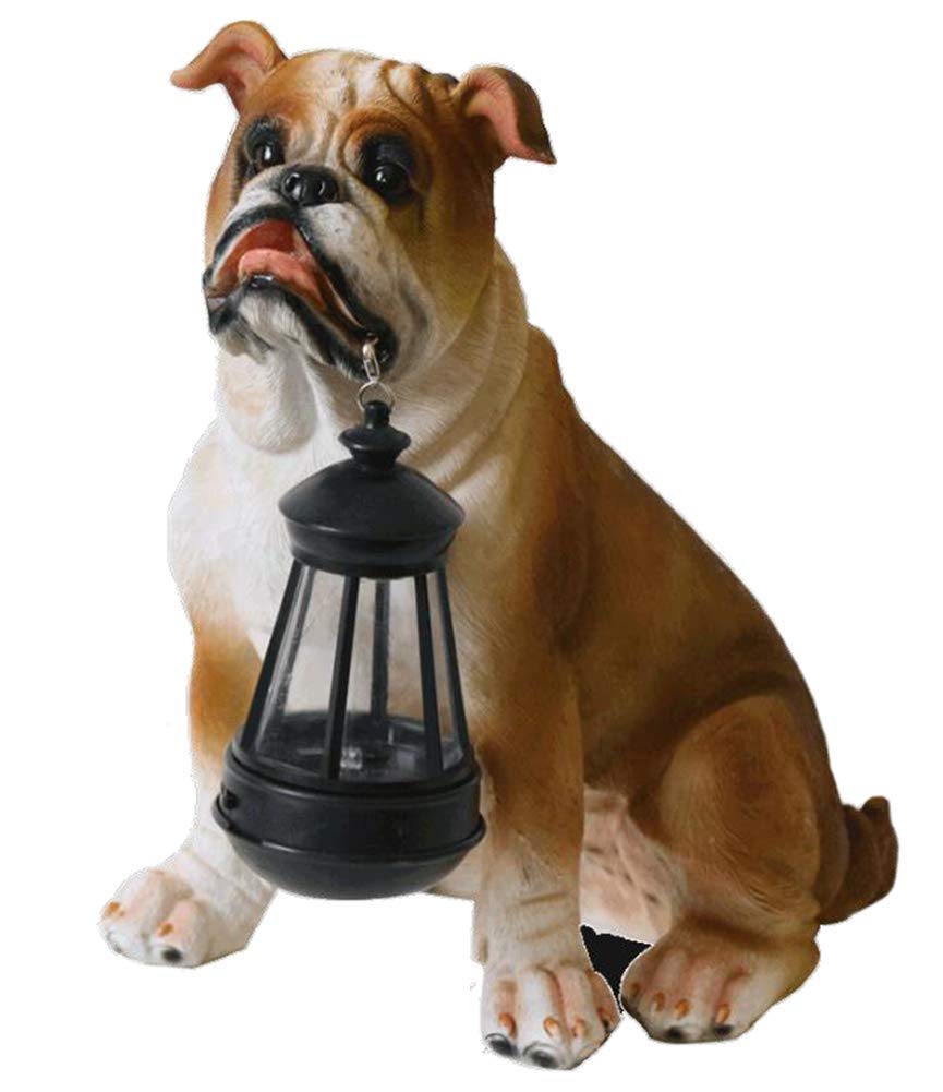 KOSHSH Resin Bulldog Sculpture Statue - Solar-Powered Garden Dog Decor, Pet Memorial Outdoor Lighting for Yard, Patio & Lawn | Perfect for Landscape Decoration & Nighttime Ambience