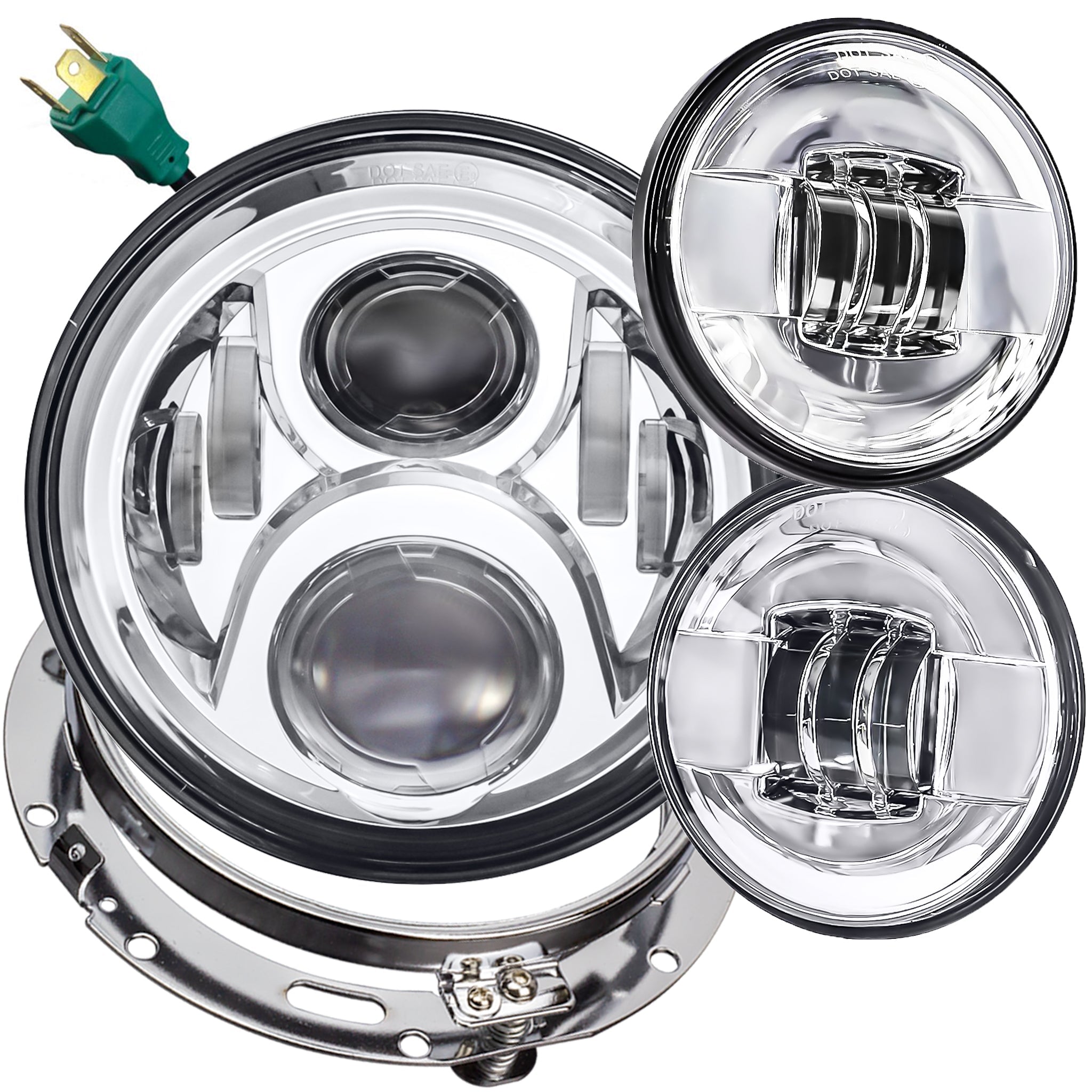 Eagle Lights 7 LED Headlight & 4.5 LED Passing Light Kit for Harley Davidson & Indian Motorcycles - Generation II Chrome - High Visibility for Night Riding & Off-Road Adventures