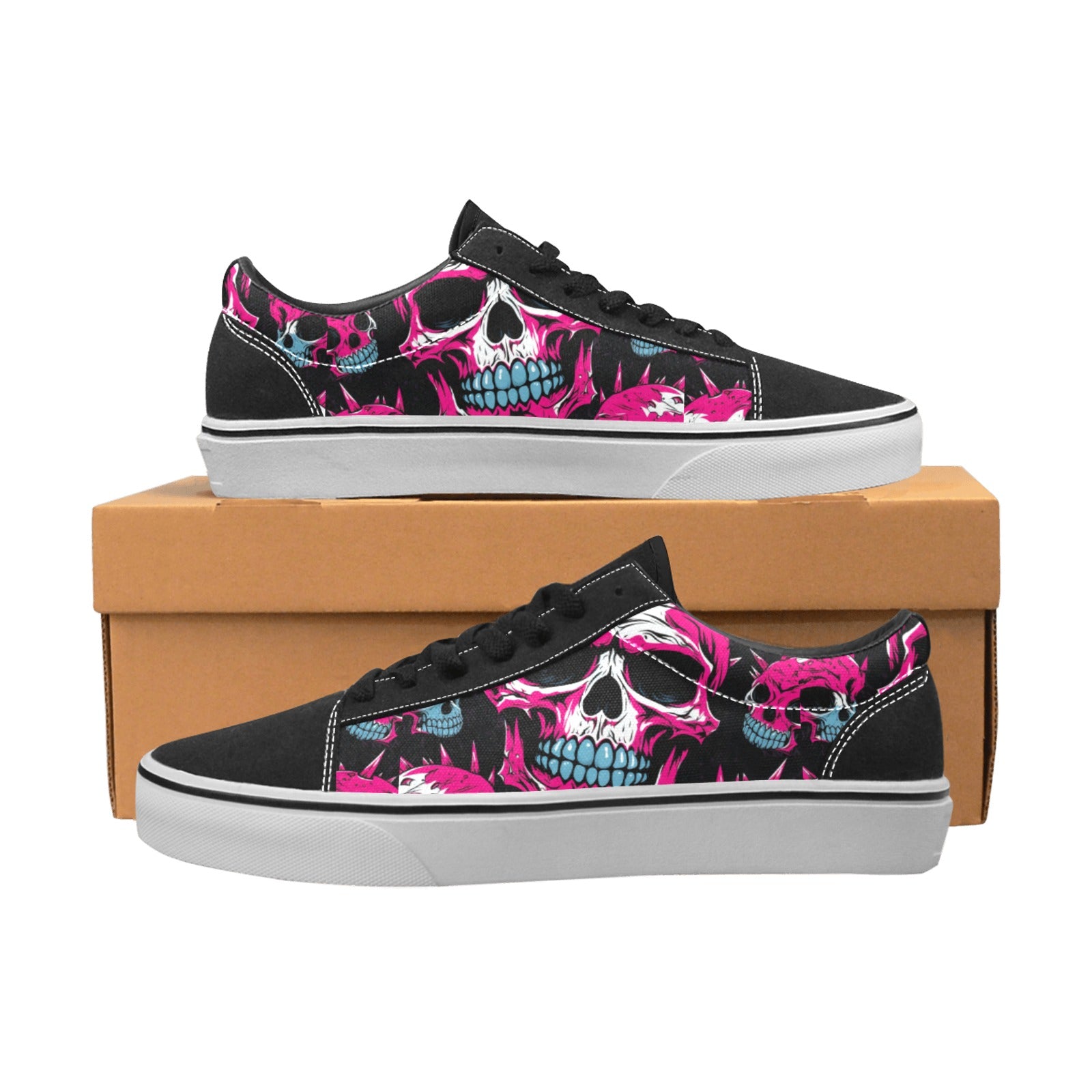 Punk Pink Skull Lace-Up Canvas Shoes for Women - Gothic Streetwear Fashion Sneakers - Perfect for Casual Wear, Concerts, and Halloween Costumes