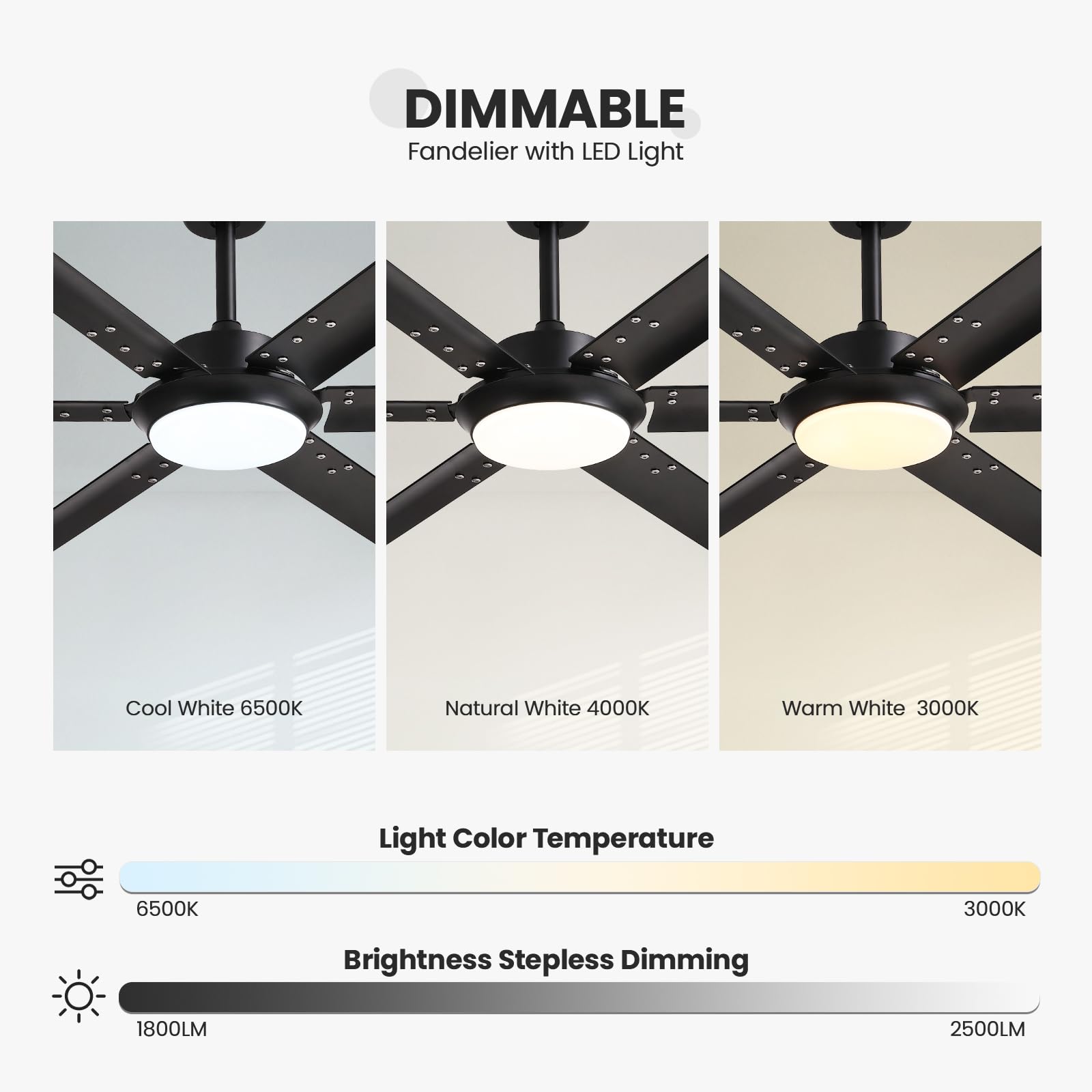 CROSSIO 52 Inch Black Industrial Ceiling Fan with Lights - Remote Control, Dimmable LED, Reversible 6-Speed Silent Motor - Aluminum Fandelier for Living Room, Bedroom, Dining Room & Outdoor Patio | Perfect for Home Cooling and Stylish Lighting Decor
